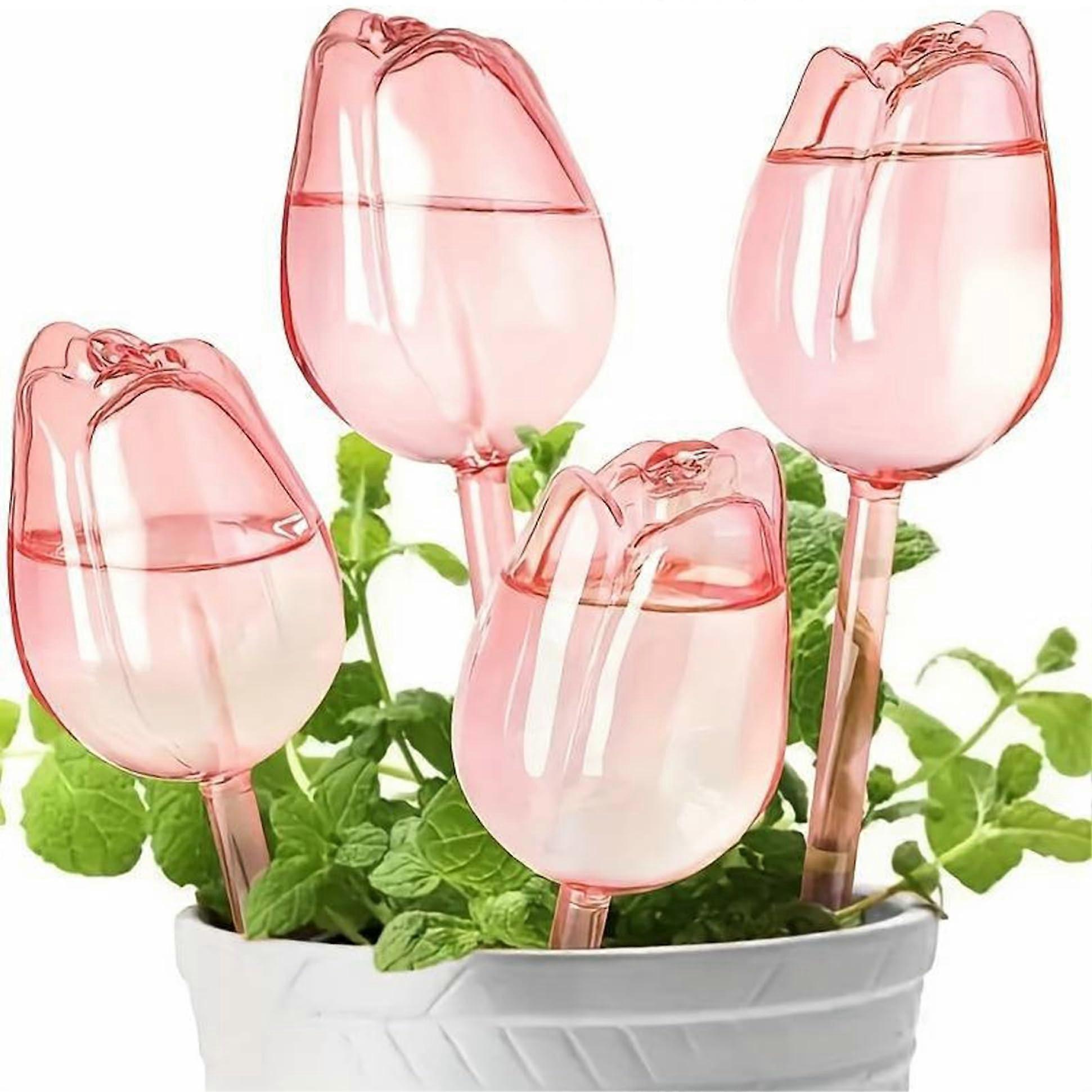 Self-Watering Spikes 4-Piece Set, Transparent Tulip-Form Planter Inserts, Plant Tips for Holiday and Home Decor