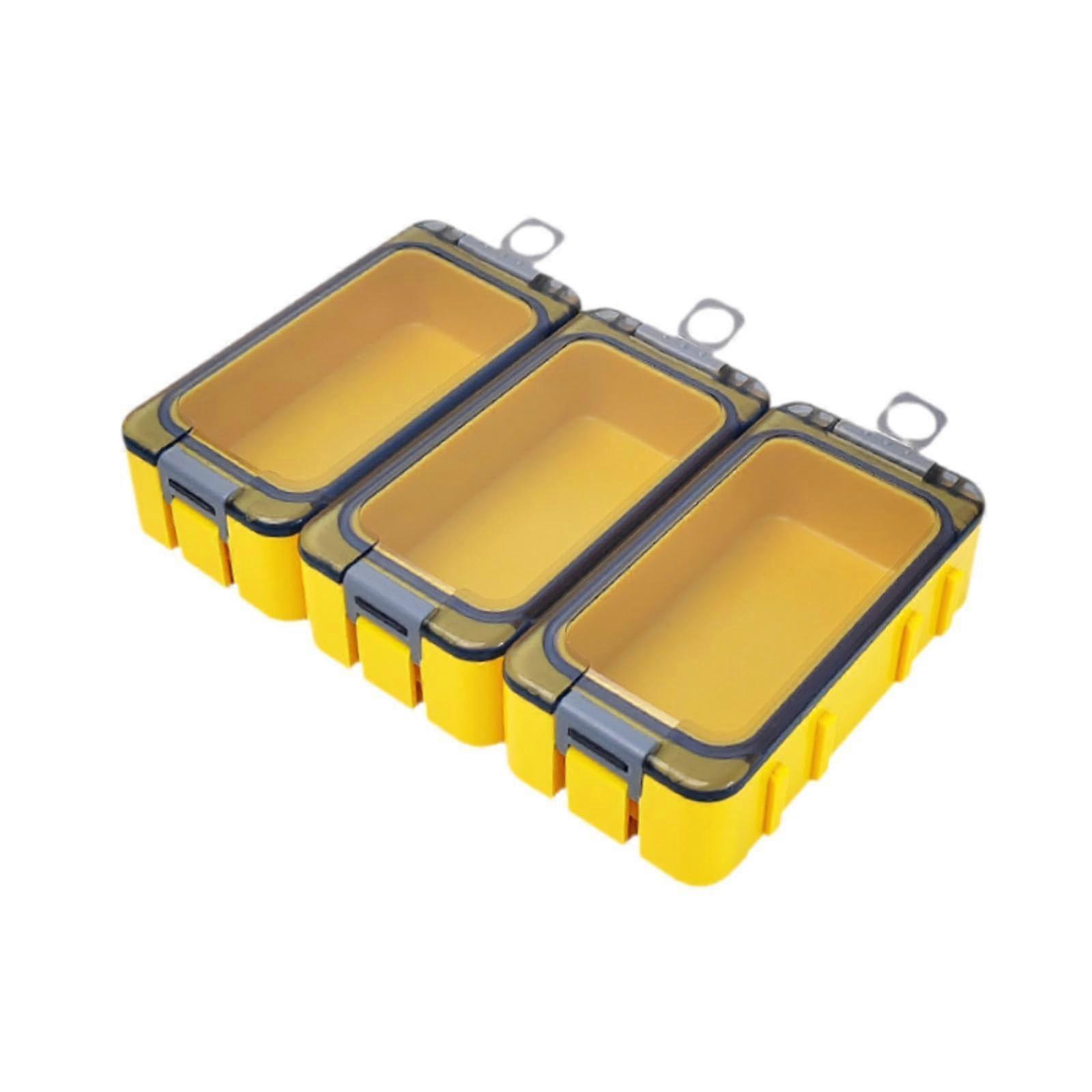 Storage box for fishing bait with 3 compartments, Yellow