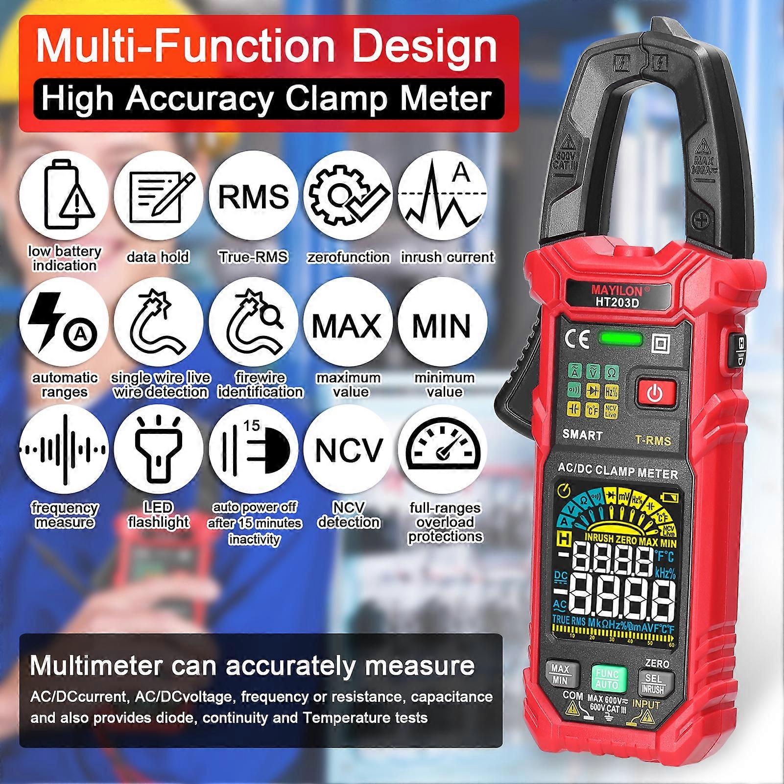 MAYILON Digital Clamp Multimeter Multifunction 600V Voltmeter Tester Amp Volt Meter Auto-ranging NCV True RMS 6000 Counts 60A Current Resistance Capa