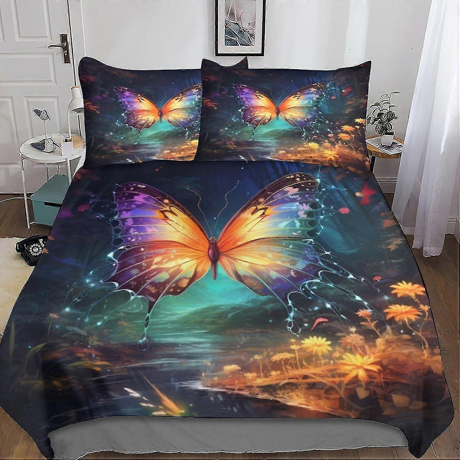 VCLUST Floral Butterfly Duvet Cover Set - 3D Printed Bedding, Soft Microfiber with Zipper Closure for Teens and Adults