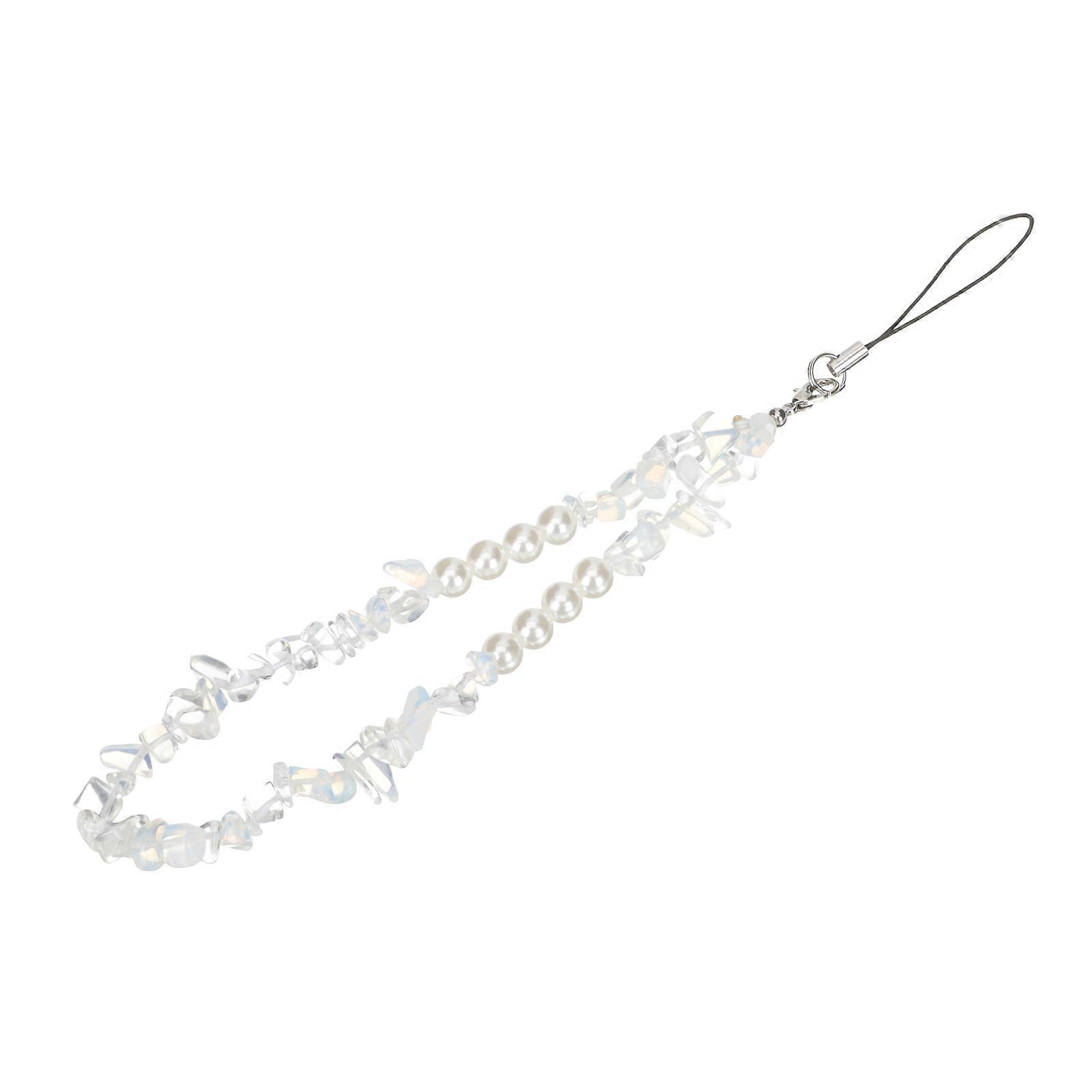 حبل الهاتف مطرز بلاستيك أبيض للهاتف زخرفي وآمن تصميم قابل للفصل عملي