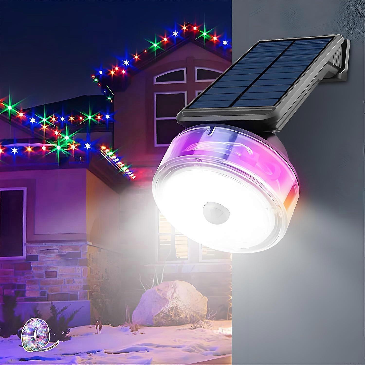 Solar wall lights with motion sensor, IP44, retractable 8M string lights, black, 180° adjustable