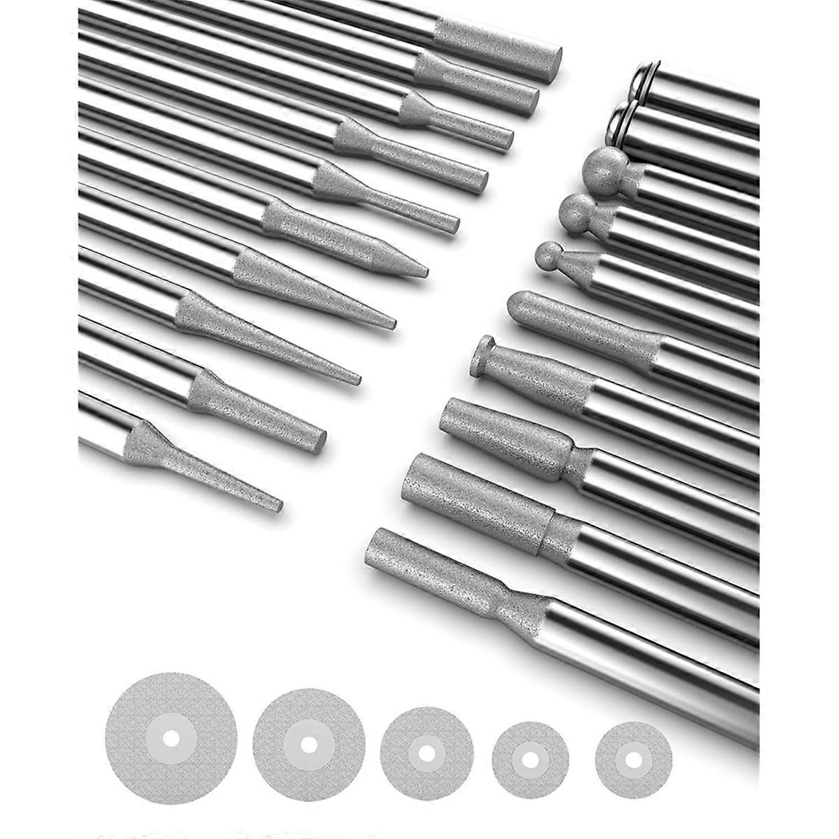 25Pcs Diamond Grinder Bit and Cutting Wheel Set for , Grinding Burr Drill Bit with 1/8 Inch Shank,Cu