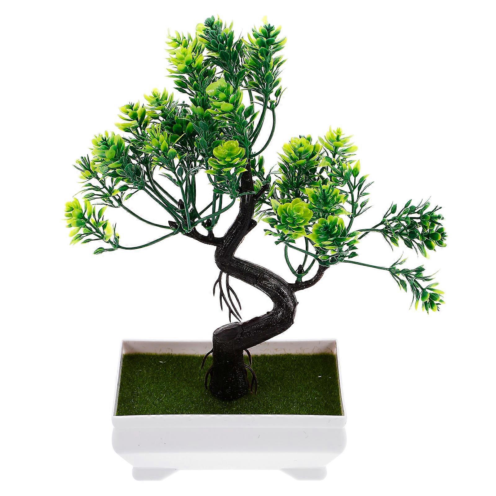 The **Realistic Small Faux Bonsai Tree Artificial Potted Plant** made from **PE (polyethylene) plastic** is a great decorative option for indoor