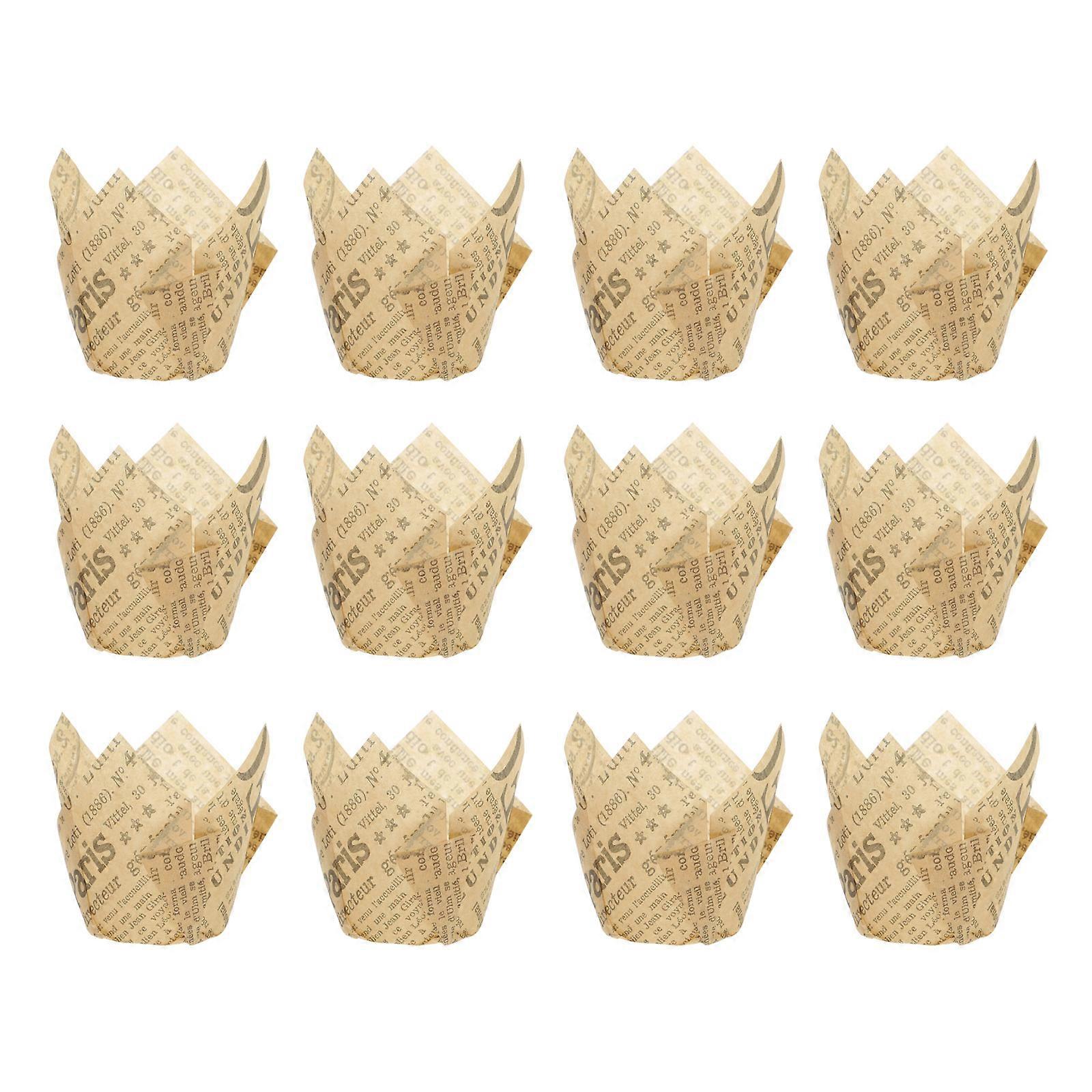 Khaki Paper Baking Cups for Home Use Food Grade Ink Printing Safe and High Temperature Resistant 50 Pieces