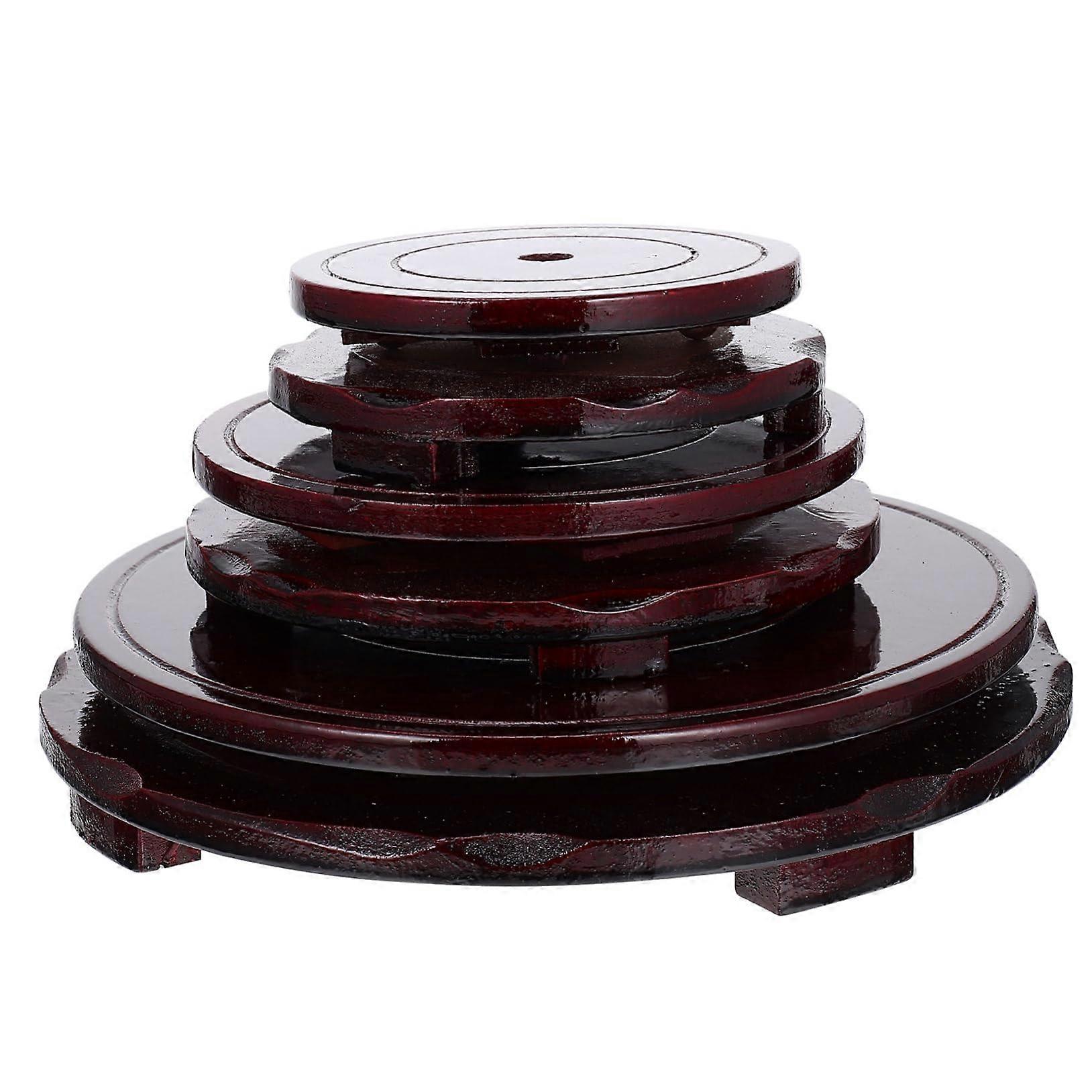 3 Piece Vase Set Rotating Wooden Stand Rustic Wood Plant Pot Base Desktop Display Tray