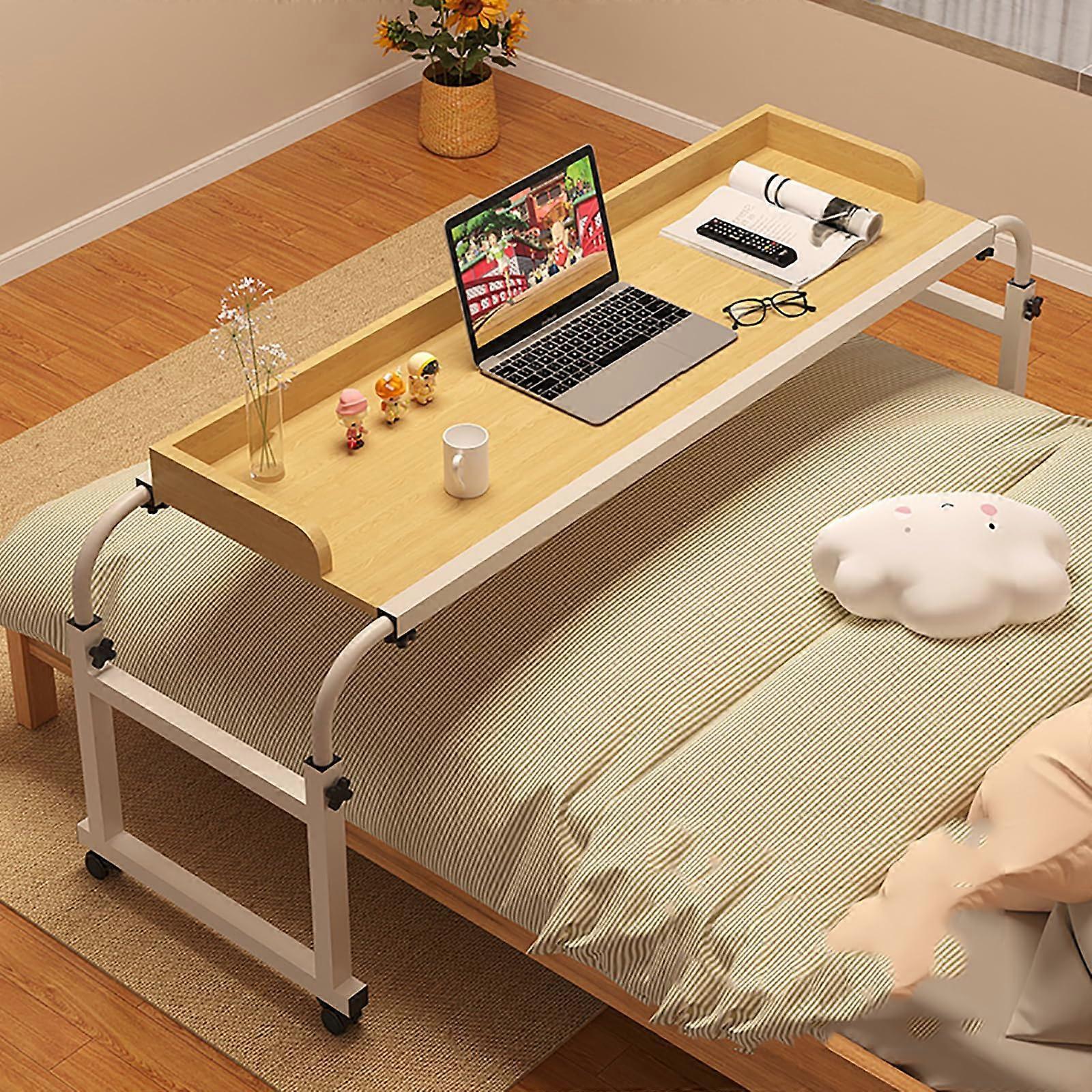 Mobile bedside table with wheels, adjustable bedside table nightstand, portable crossbed workspace for home, ideal for laptop meals and reading.