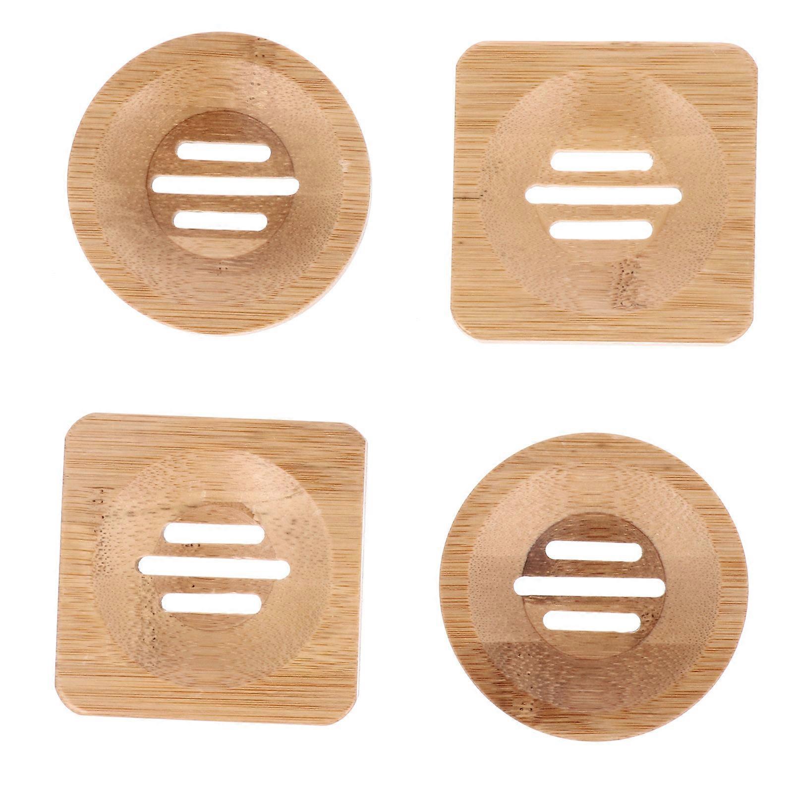 Bamboo Soap Dish Holder for Storing with Retro Design 4 Pieces Square and Round