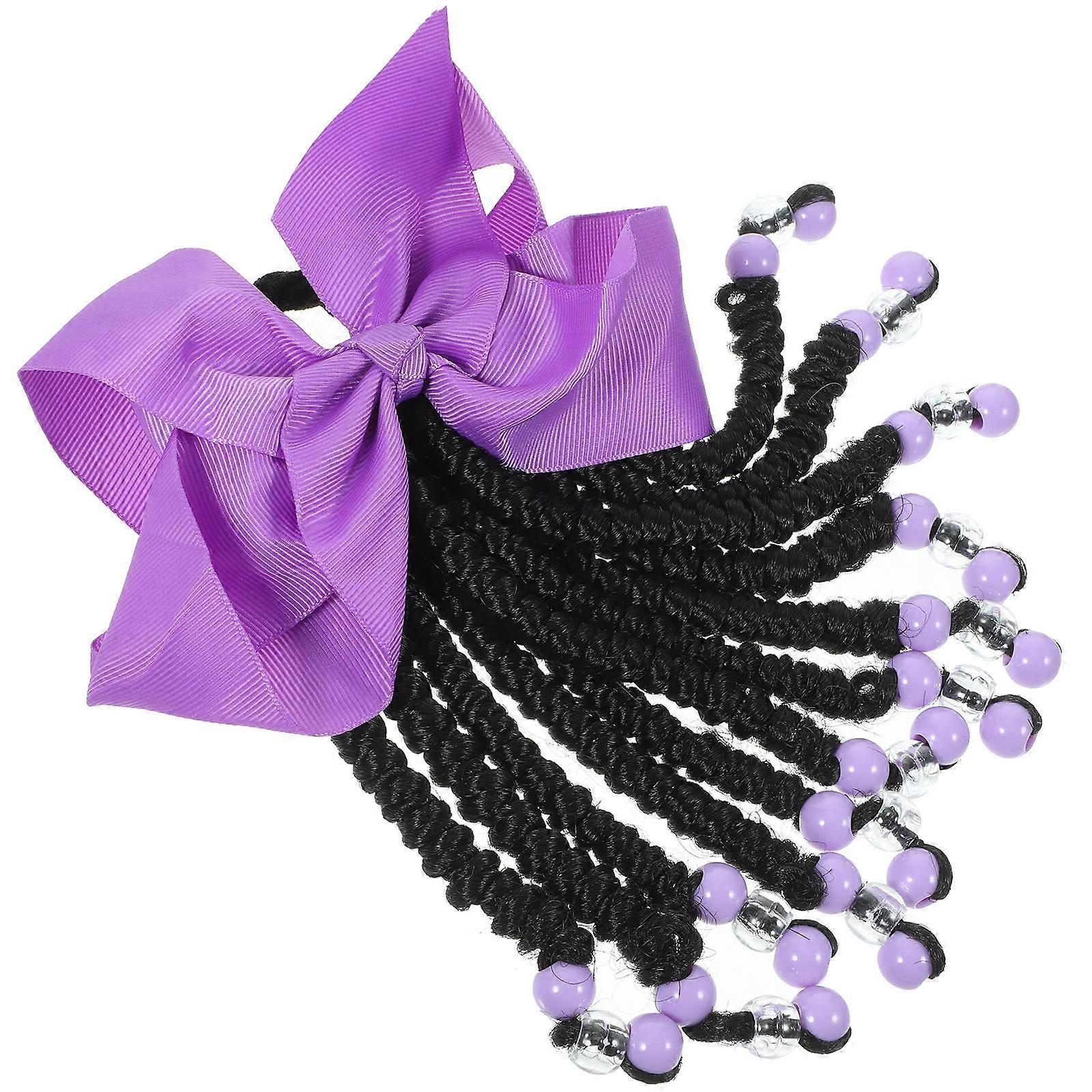 Long Ponytail Extension Multi Color Beaded Bowknot Design Stylish and Versatile Synthetic Fiber For Parties 1Pcs