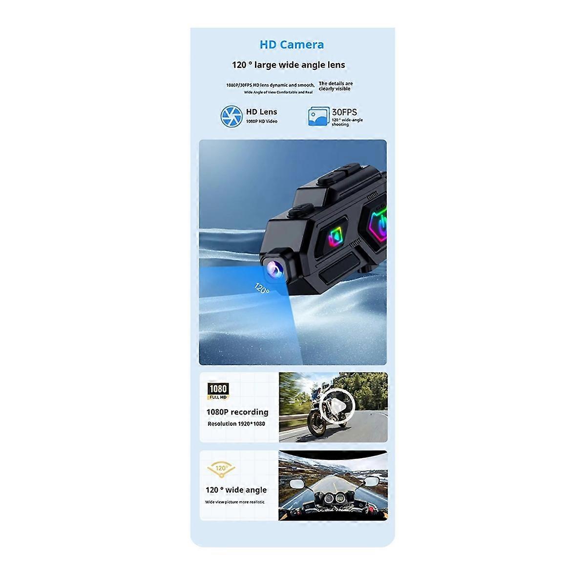 Waterproof and Noise Reduction 4K HD Motorcycle Intercom Helmet Bluetooth Headset Dash Cam A