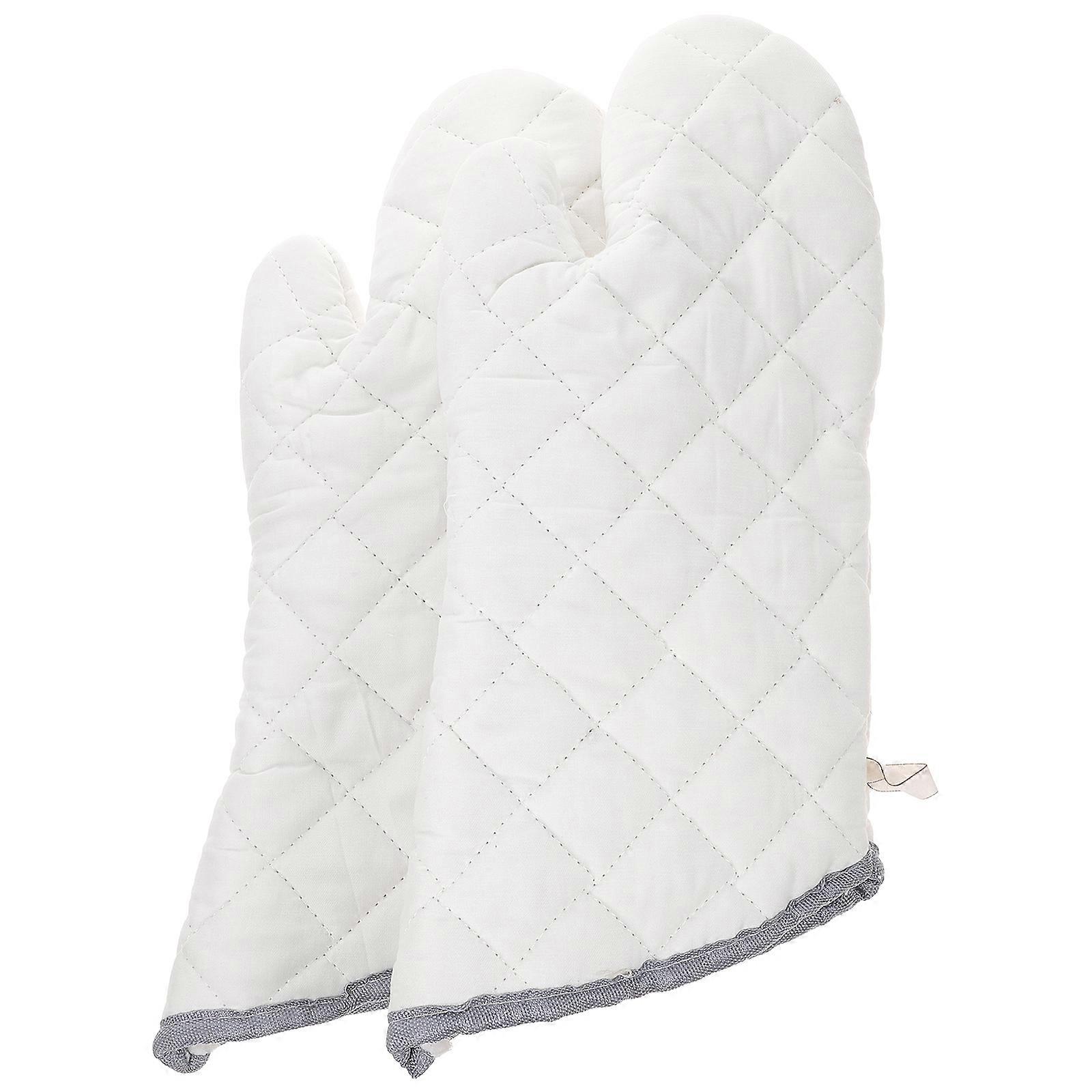 White Cotton Kitchen Mitts for Oven Use Heat Resistant with Non Slip Grip Flexible and Soft Protect Hands from Burns Large Size