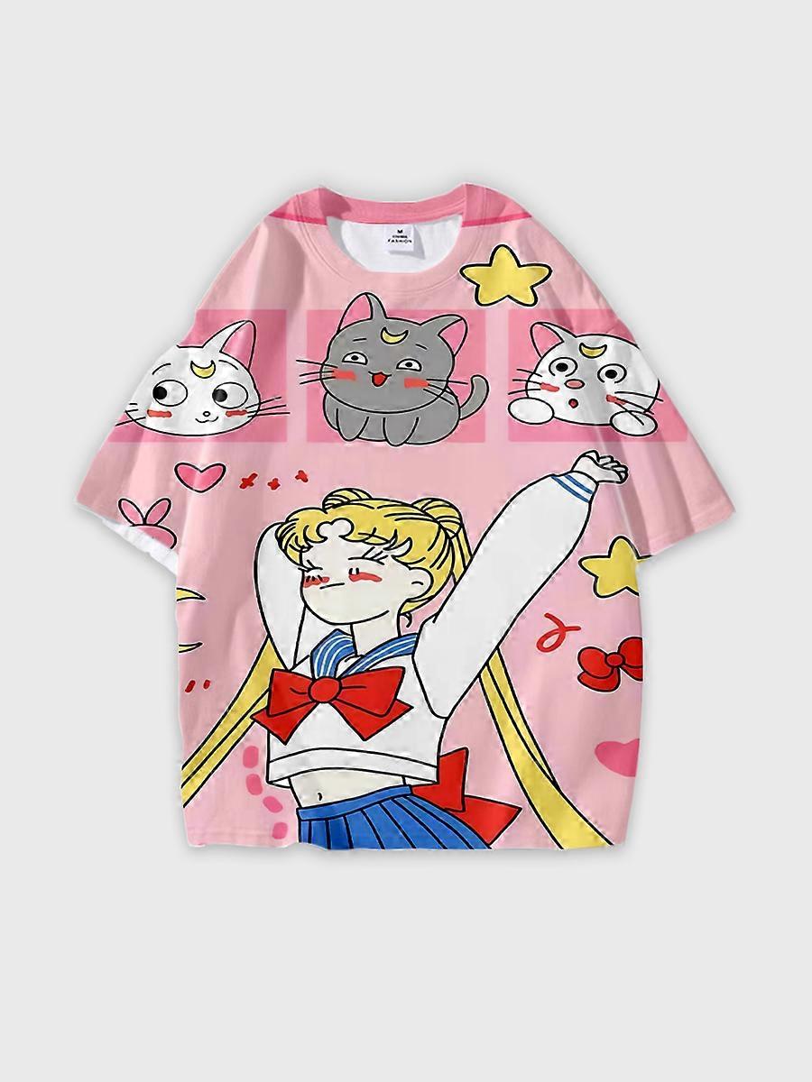 T-shirt round neck Role Pattern loose short sleeve D2287