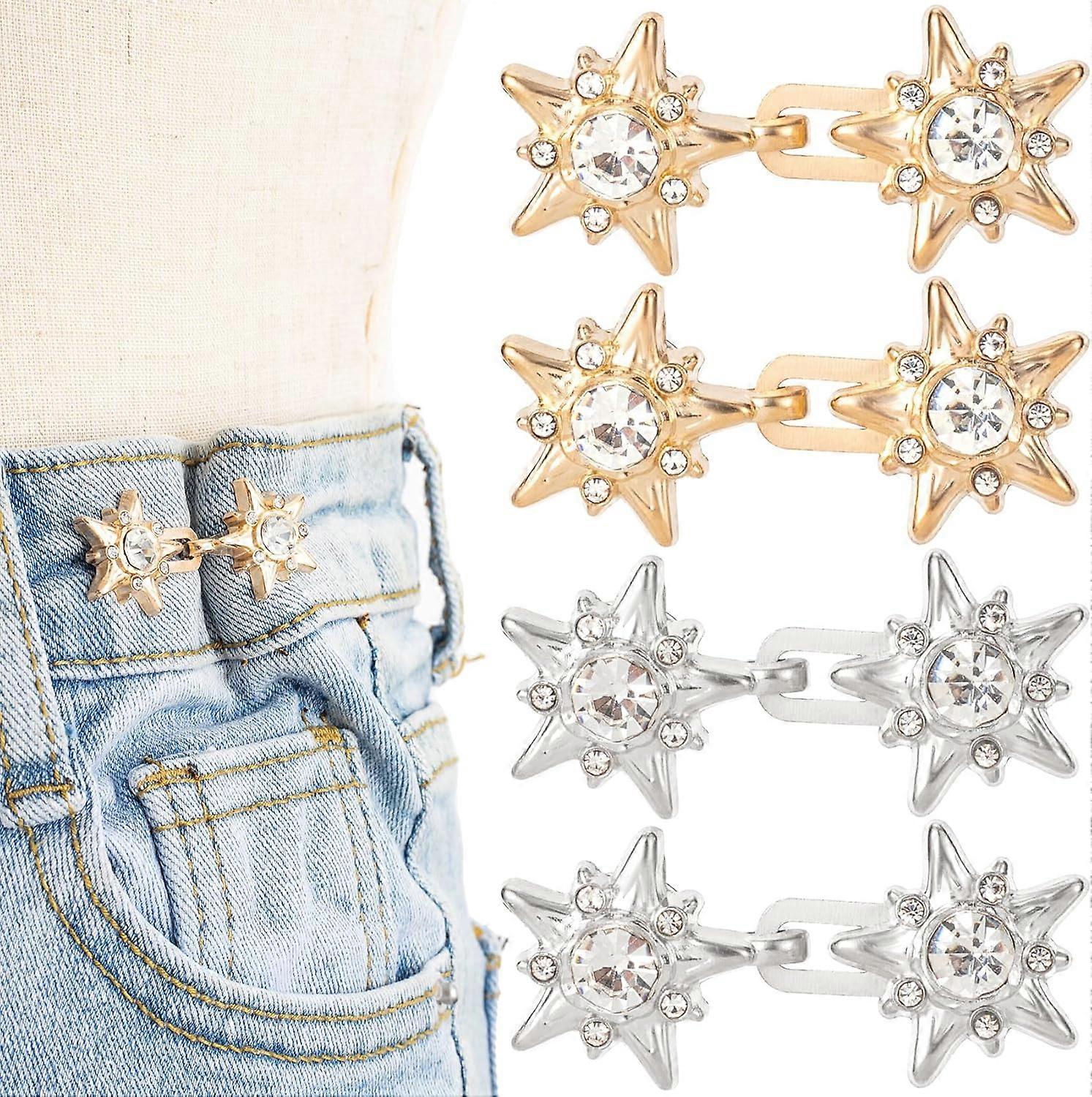 4 Sets Adjustable Waist Tightener Buttons for Women, No Sewing Rhinest