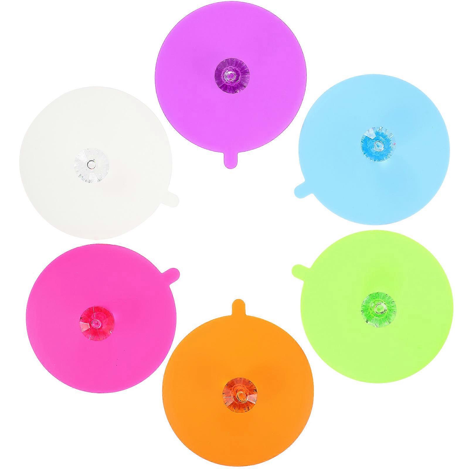 6pcs Silicone Cup Lids with Diamond Knob Handle Dust Proof Drink Covers for Mugs, Easy Install & Detach, Colorful Design