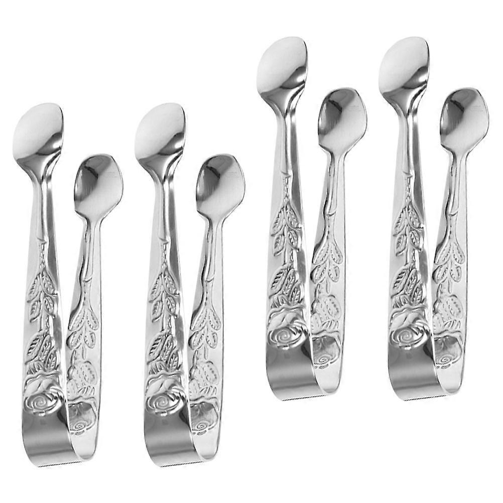 4pcs Convenient Ice Cube Tong Sturdy Stainless Steel Sugar Cube Tong Cookie Picking Tong