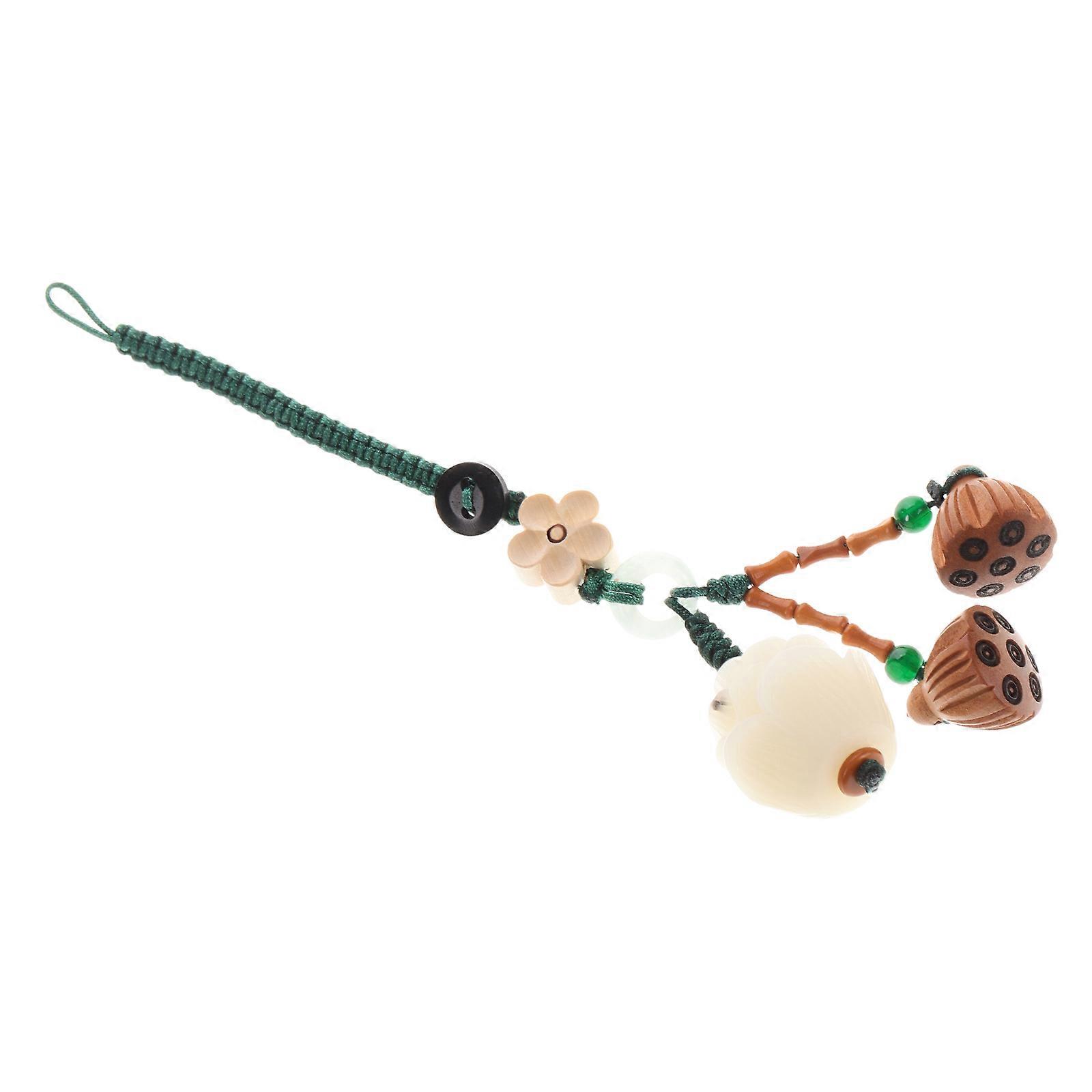 Elegant Wood Lotus Keychain Pendant for Car Keys and Phones Assorted Color Decorative Charm 3.5 inch