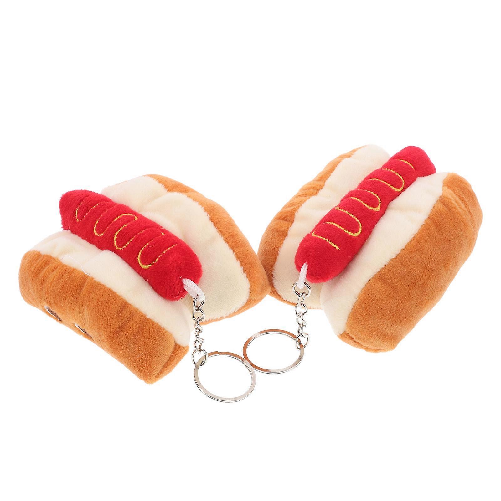 Unique Hot Dog-Shaped Plush Keychain Set For Women Versatile Keyring For Daily Use 2Pcs