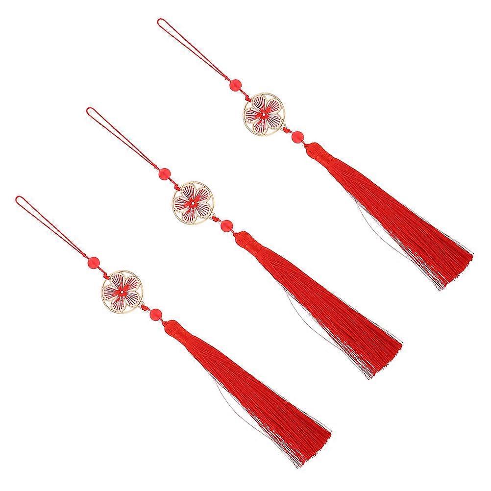 Practical Flower Tassel Decorations 3Pcs For Bookmarks And Fan Decorations In Chinese Style With Durable Polyester Material