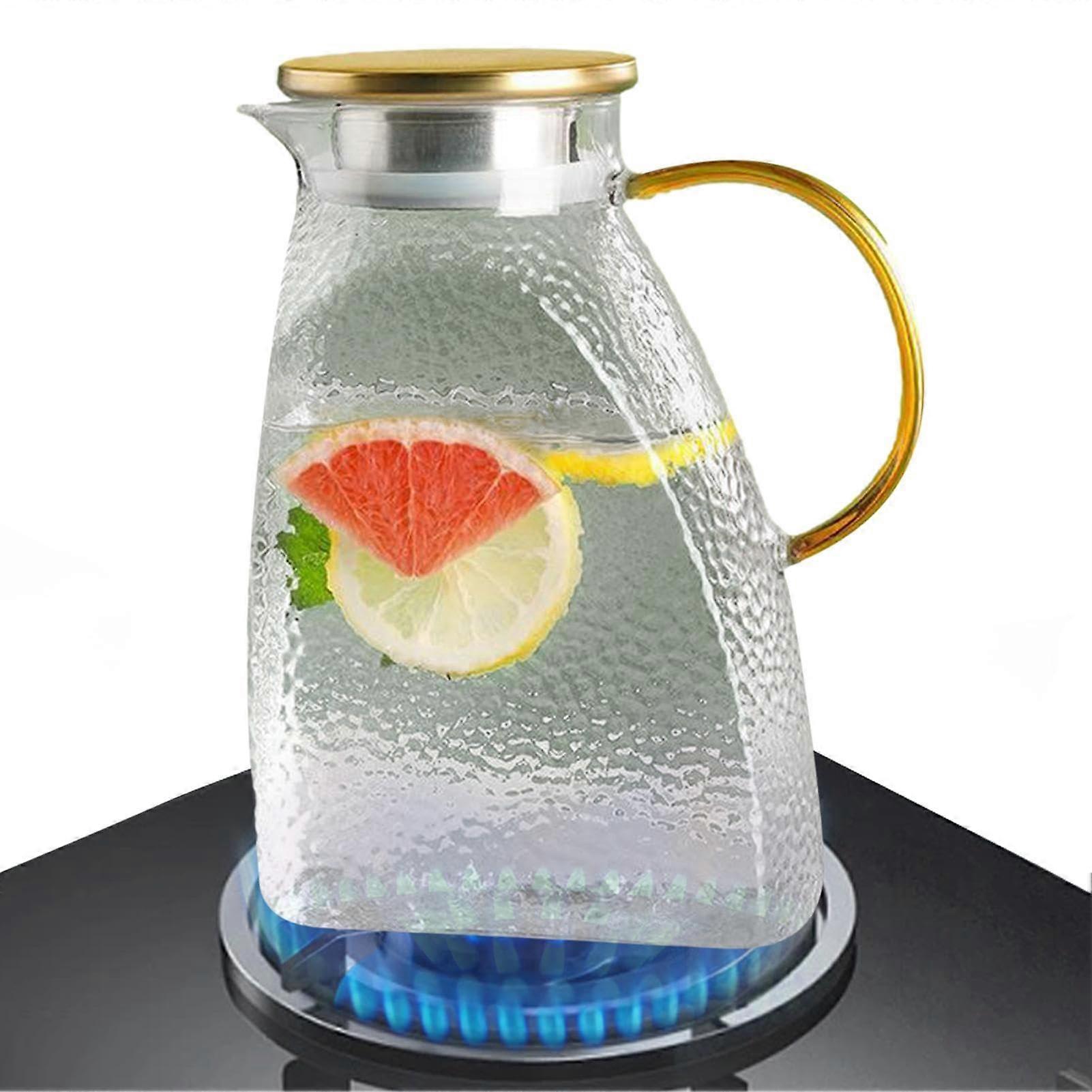 Material Water jug with lid made of borosilicate glass, withstands sudden temperature changes. 304 stainless steel lid...