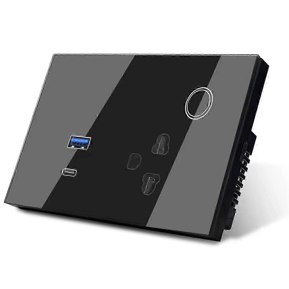 WiFi Tuya 16A Wall Socket USB TYPE-C Plug Outlet Power Black EU Plug