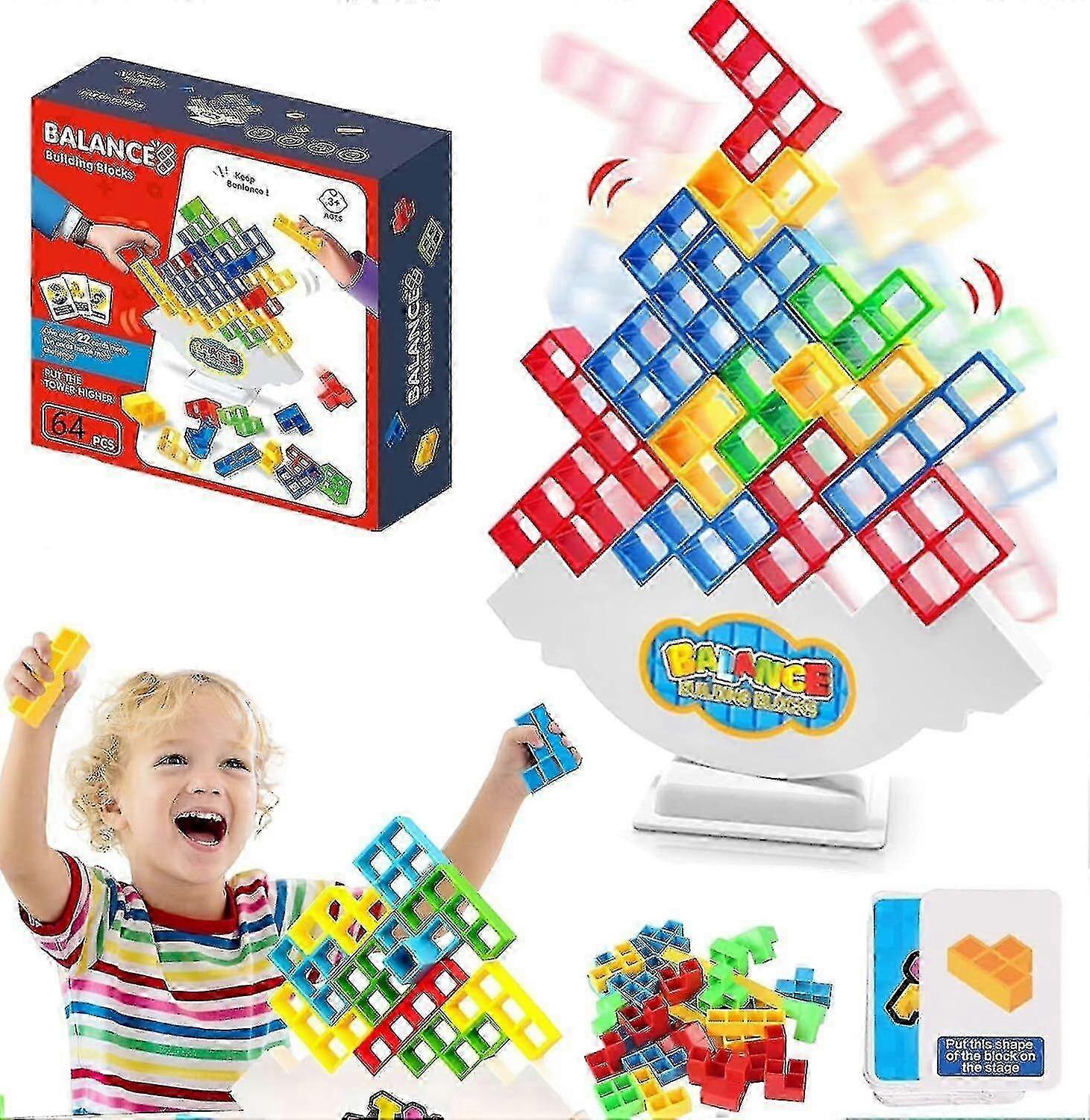 64pcs Tetra Tower Balance Stacking Blocks Game, Board Games For 2 Players + Family Games n