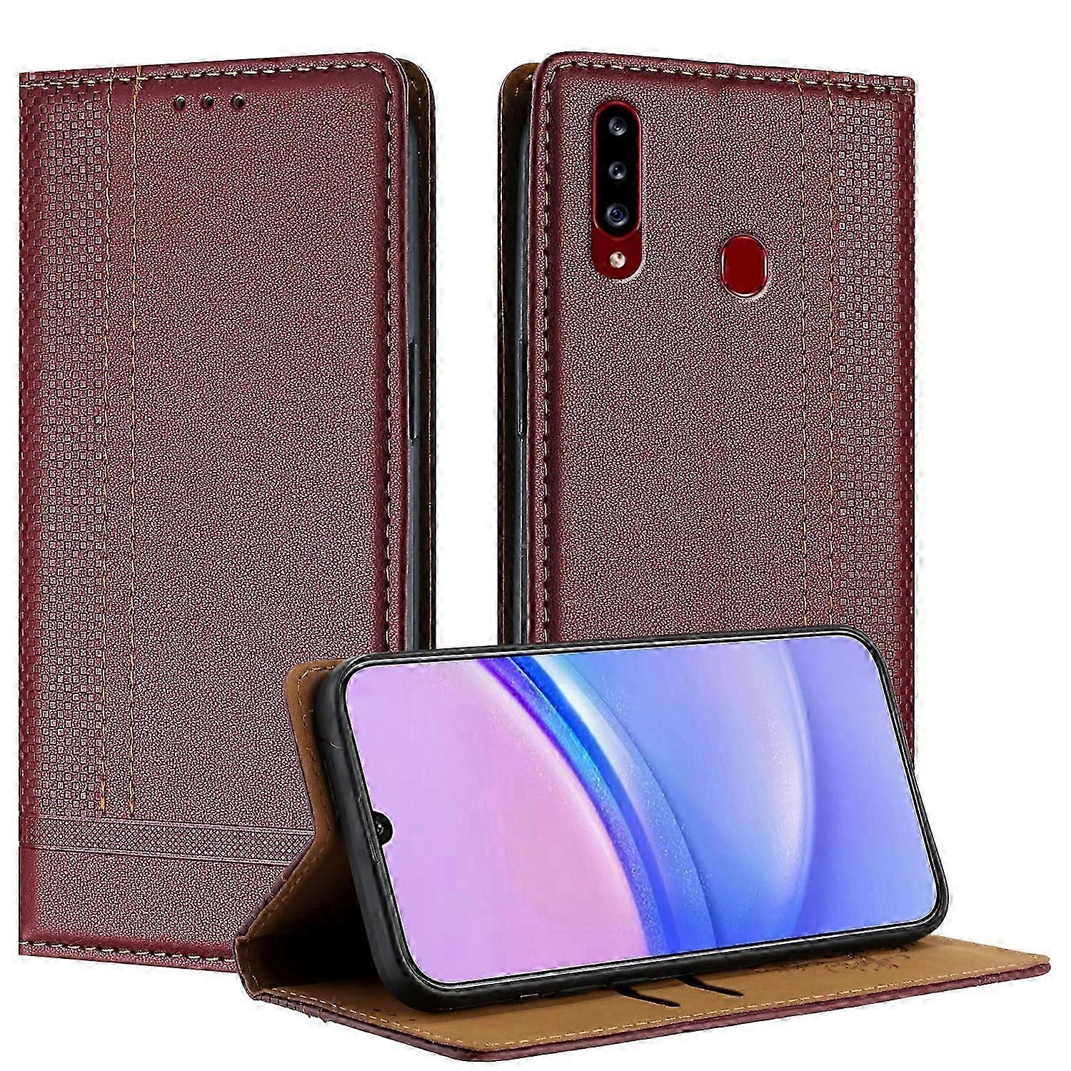 Case For Samsung Galaxy A20S, Vintage Stitch Leather Wallet Case Card Slot Kickstand Magnetic Closure Shockproof Flip Folio Case Cover