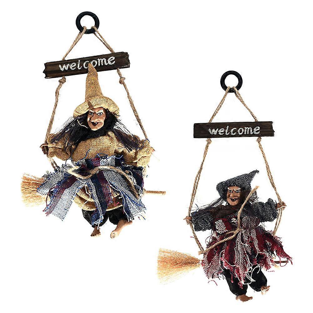 Halloween Witch Broom Shape Hanging Decoration 30X17Cm Assorted Accessory 2Pcs