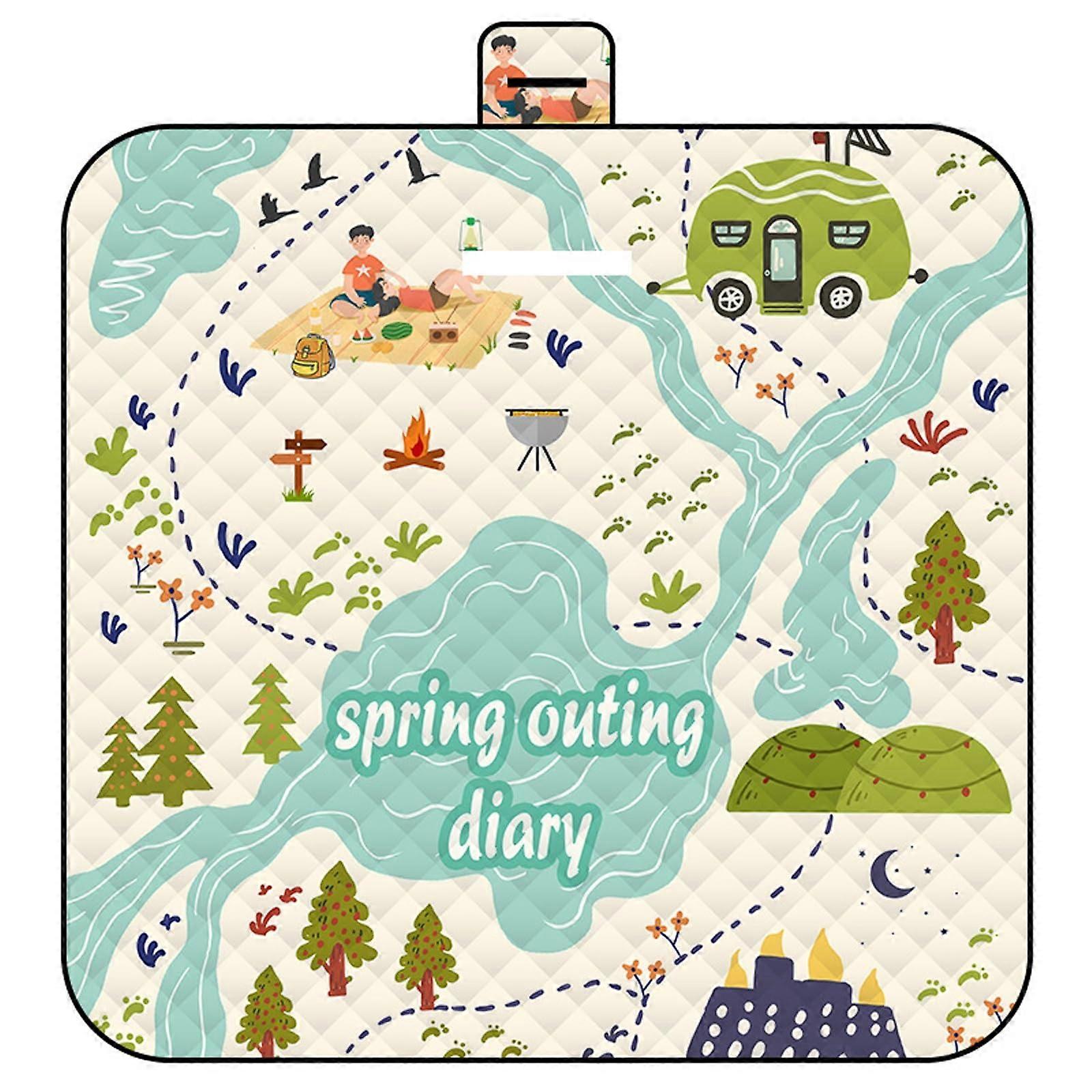 Extra Large Family Portable Picnic Blankets Foldable Waterproof Sandproof 200x200 cm With Tote Color 25