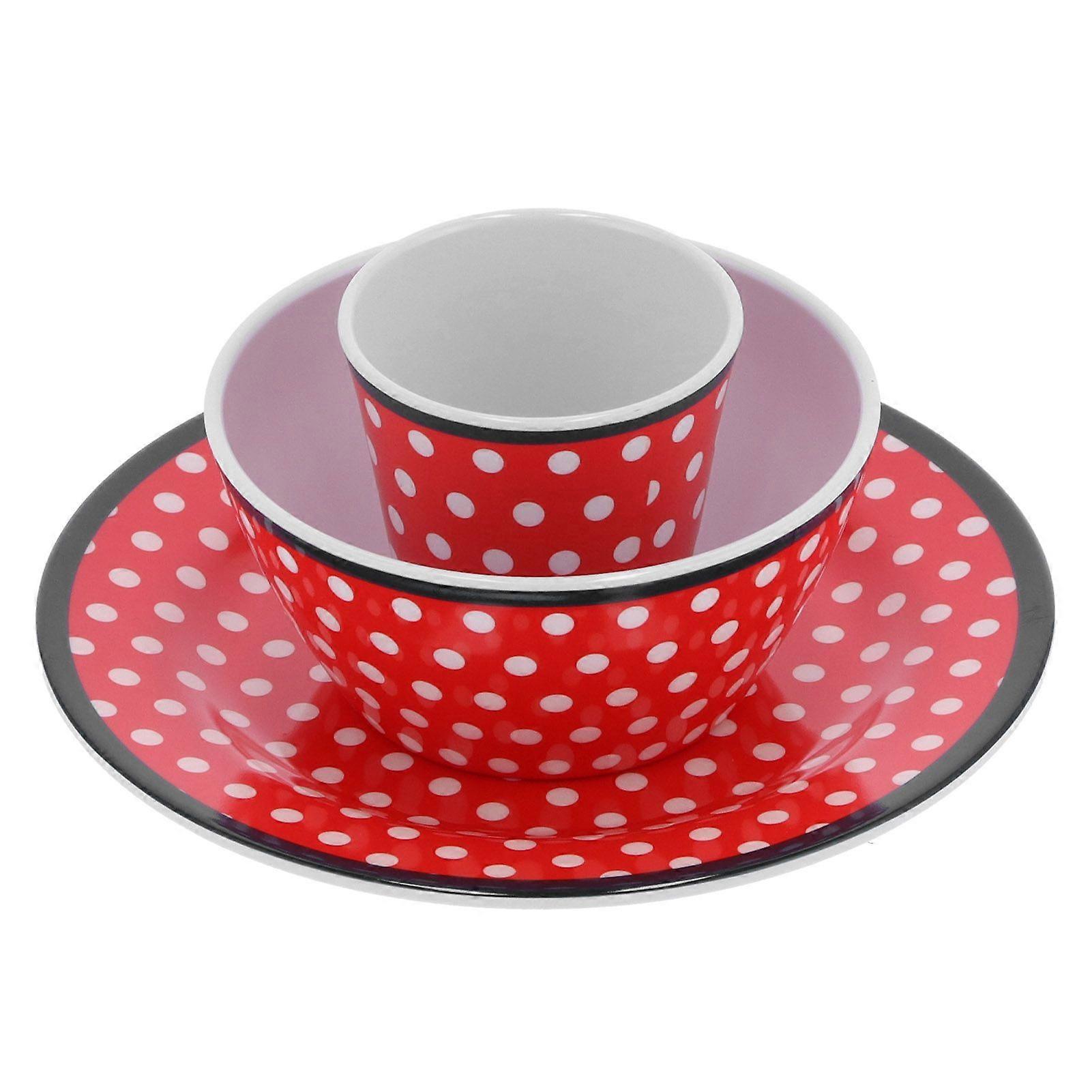 Red Dot Pattern Fruit Plate and Cup Set, Dinnerware Set, Home Kitchen Accessory