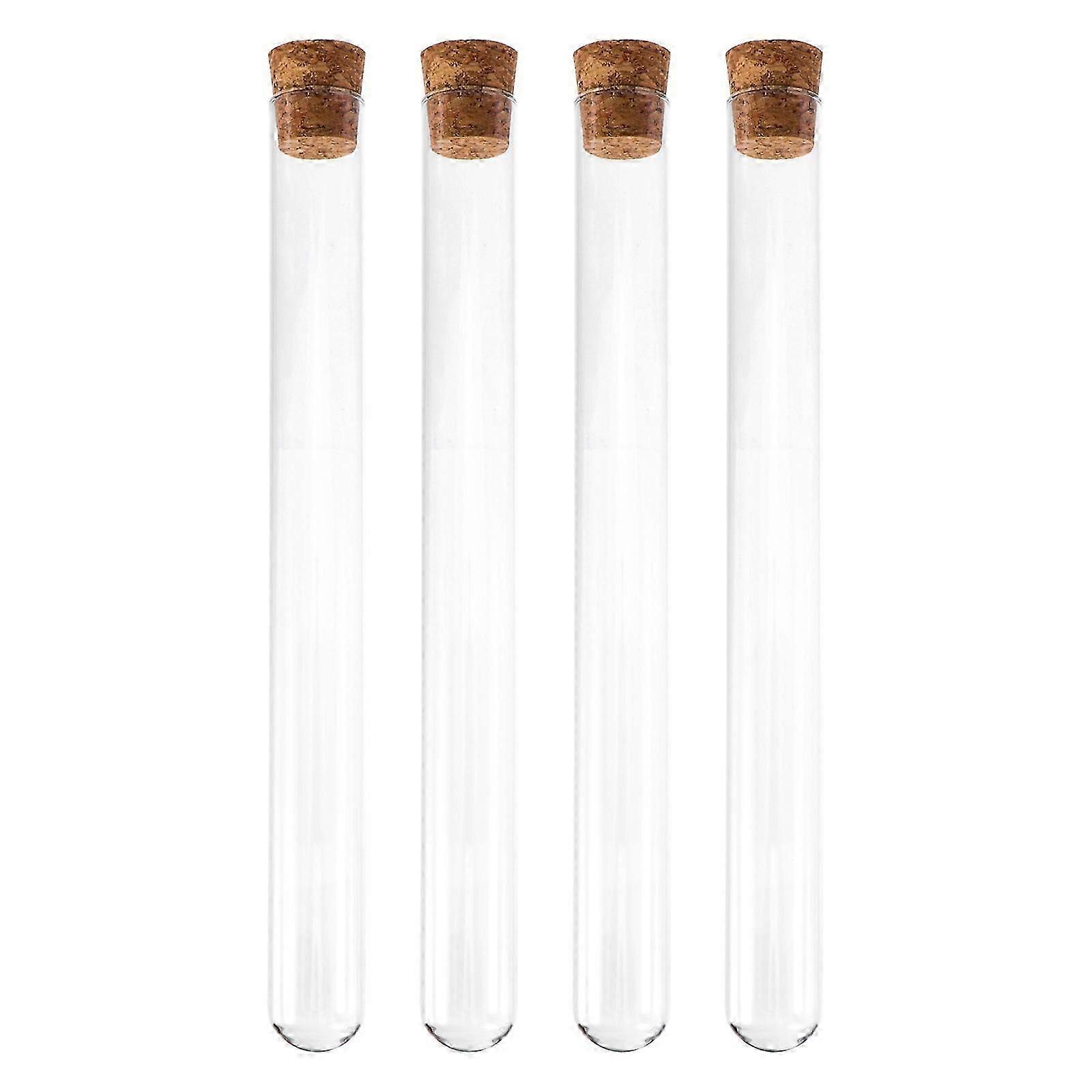 4pcs Transparent Test Tube with Cork Stopper Flat Round Bottom Glass Bottles for School Scientific Experiments Powder Liquid Storage