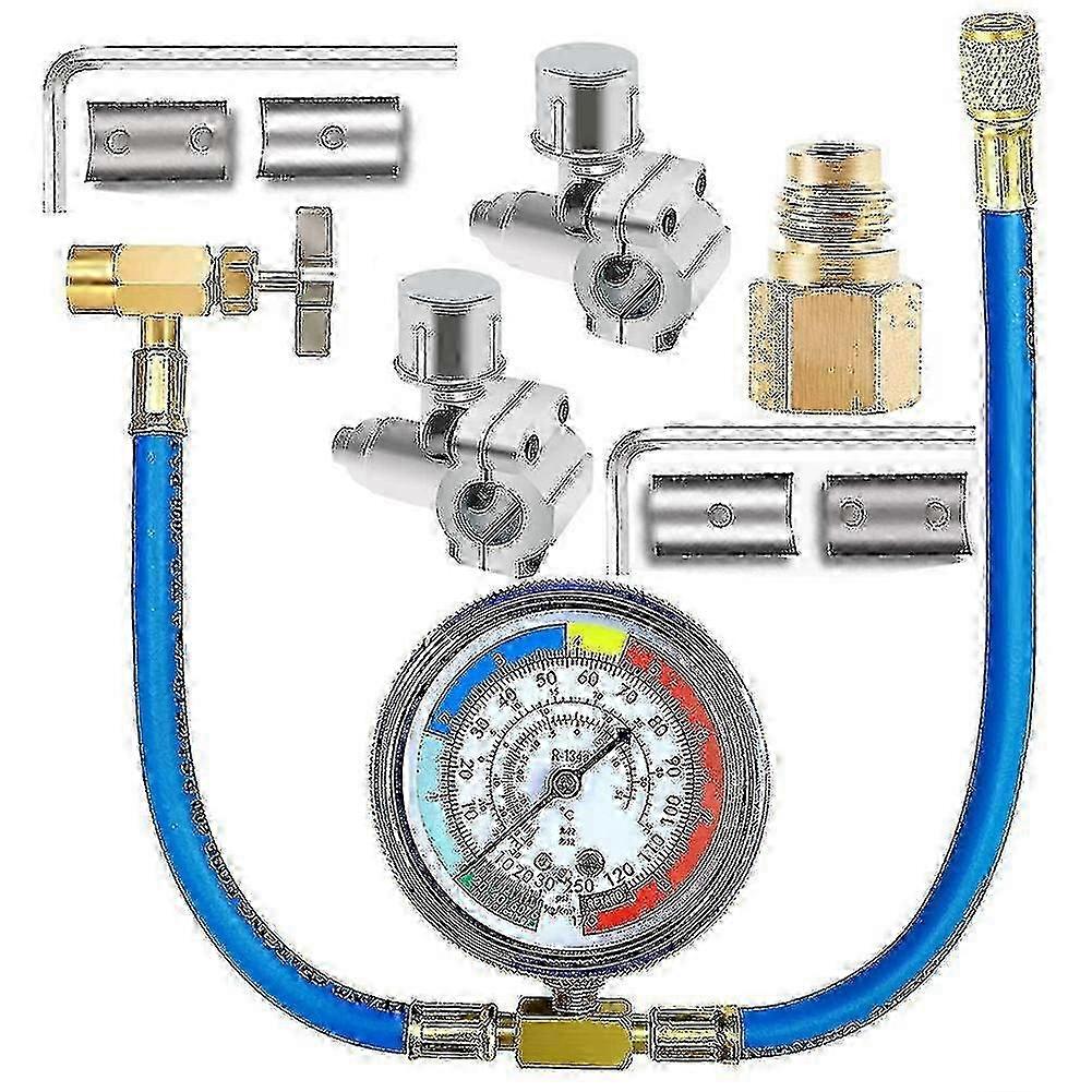 R134a refrigerant kit with valve and gauge for auto AC service