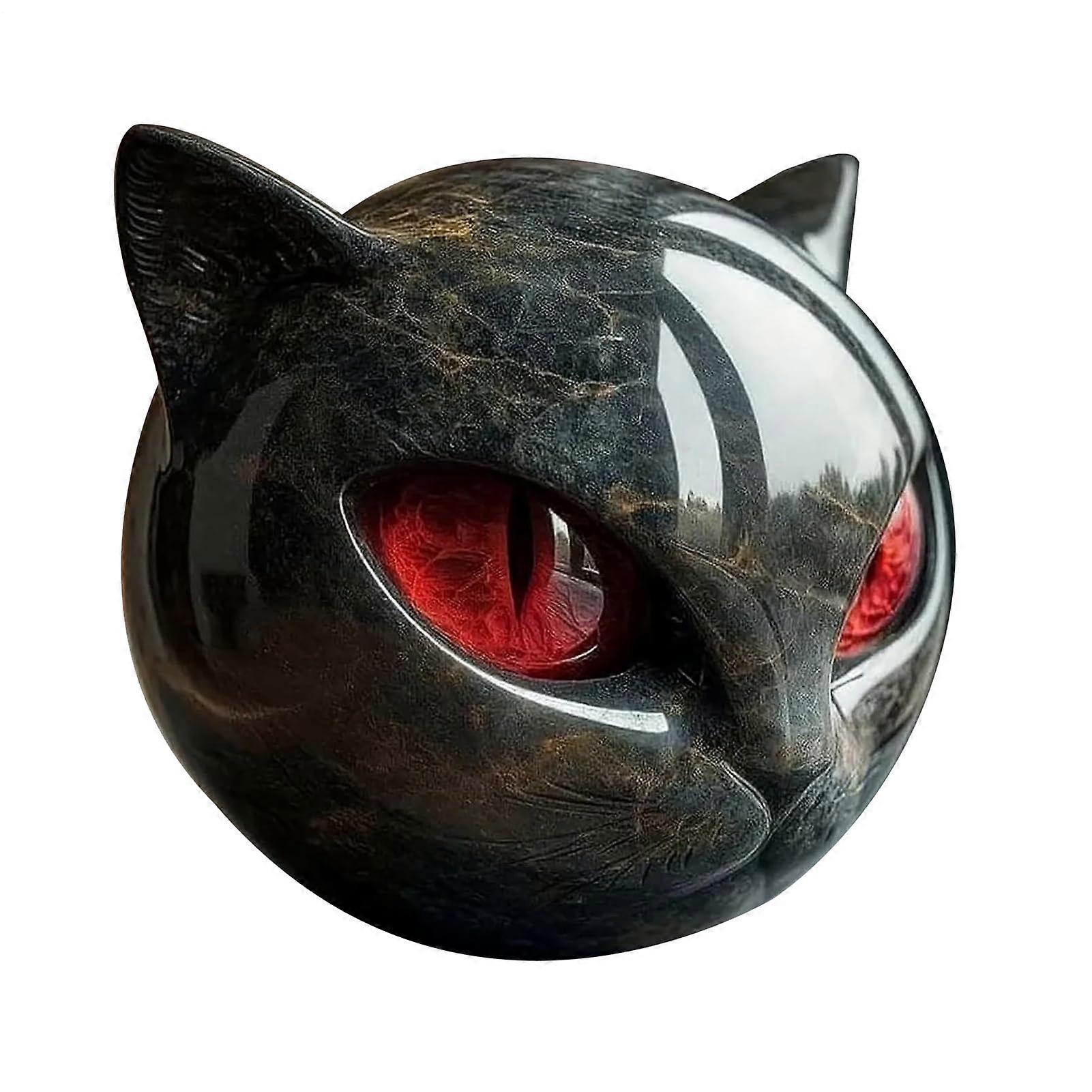 Black Cat Stone Sculpture 8 Cm Resin Mini Cat Statue, Marble Texture, Amber Eyes, Handcrafted Cat Lovers Gift