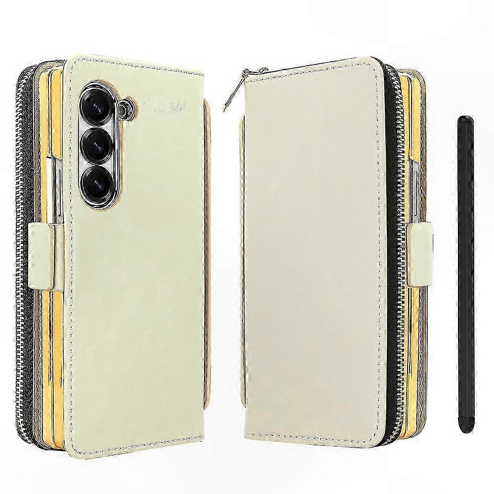 Leather Phone Case with Zipper Pocket and Screen Protector for Foldable 5G Smartphones