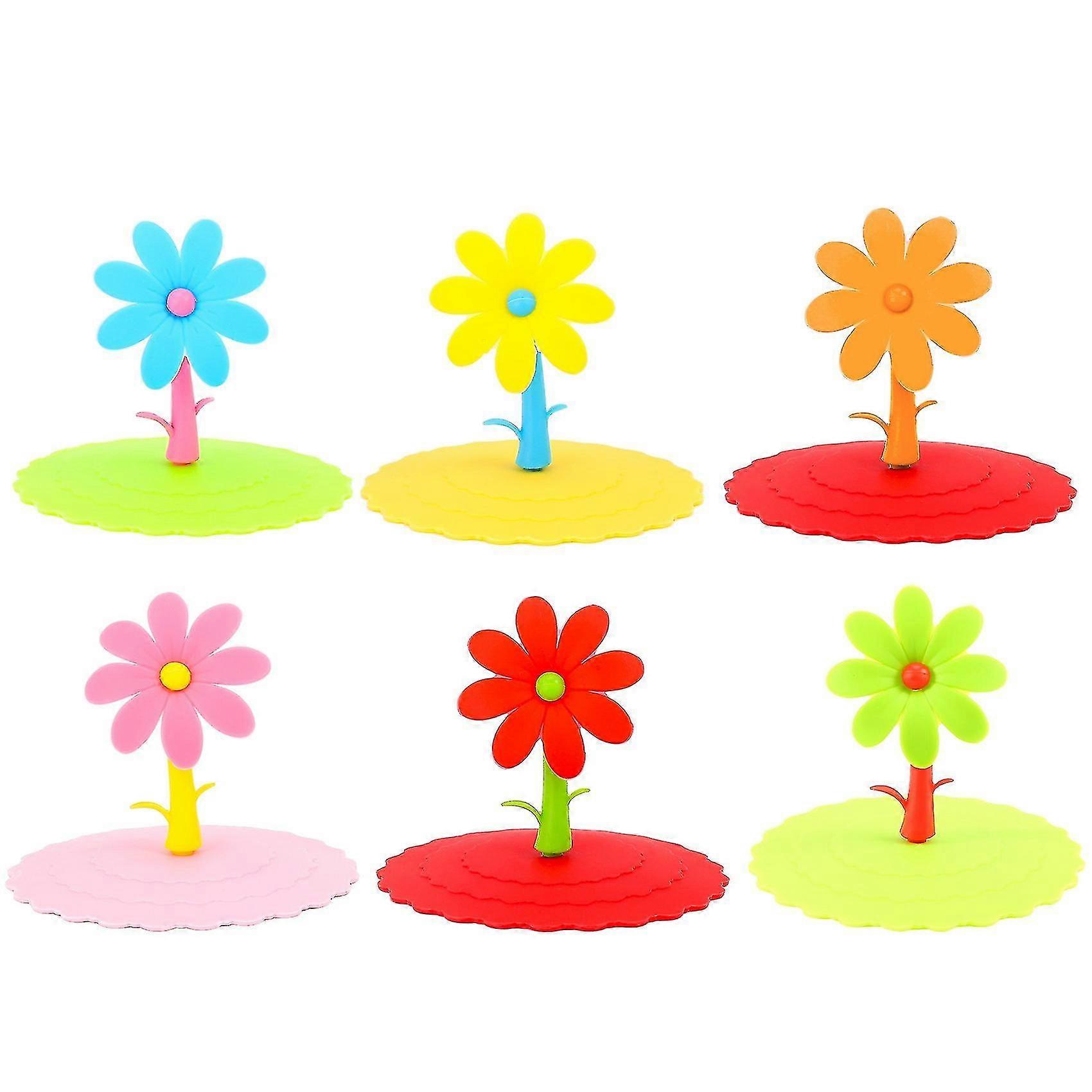 Silicone flower-shaped cup lids, pack of 6, dustproof and leakproof with multiple colors available