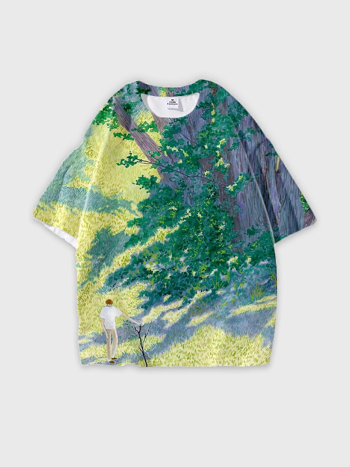 T-Shirt Short Sleeve Round Neck, Summer Casual Loose Graphic Tee, Unisex Pattern V2830