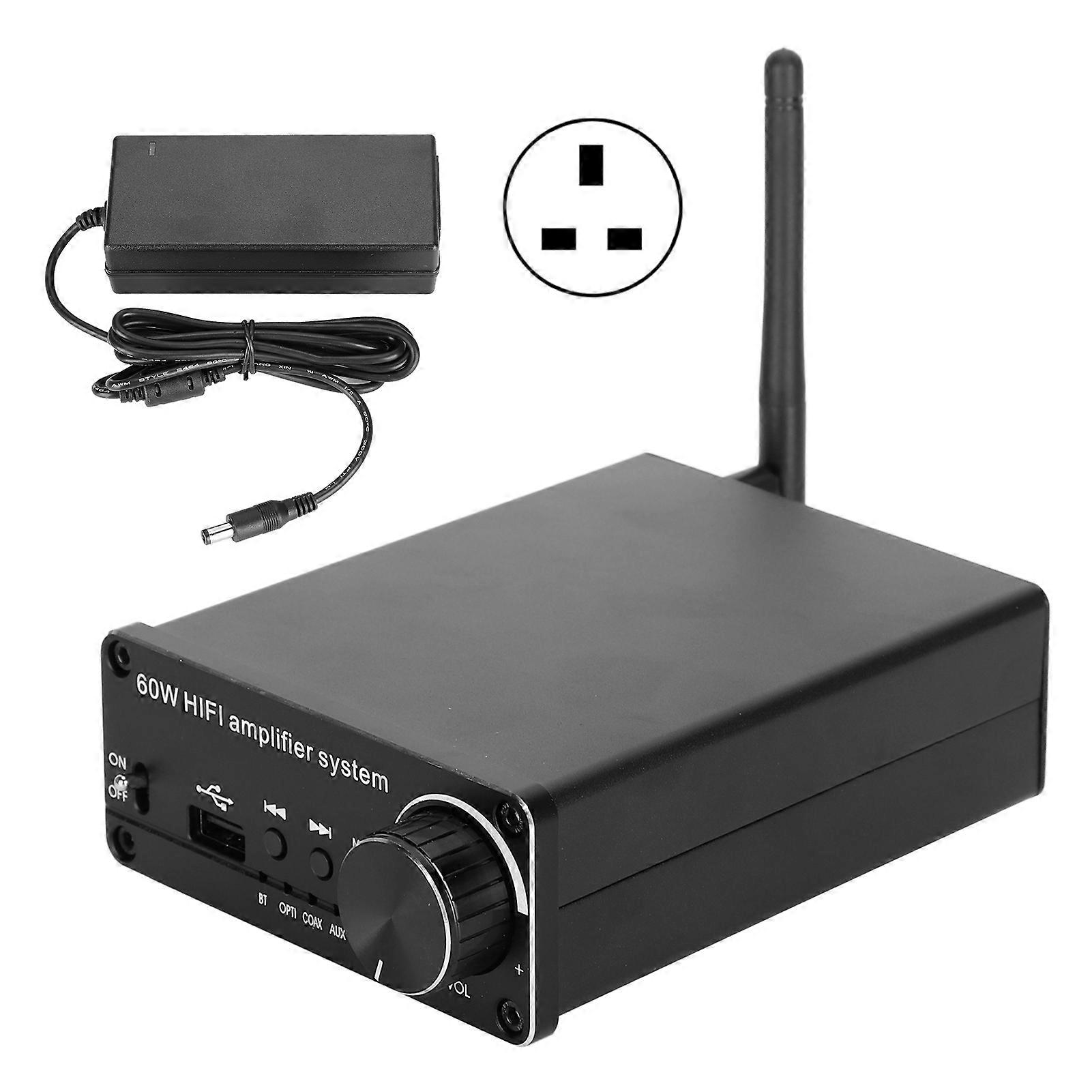 Bluetooth 5.0 Power Amplifier 60W Stereo Home o with DAC and Multiple Inputs UK Plug