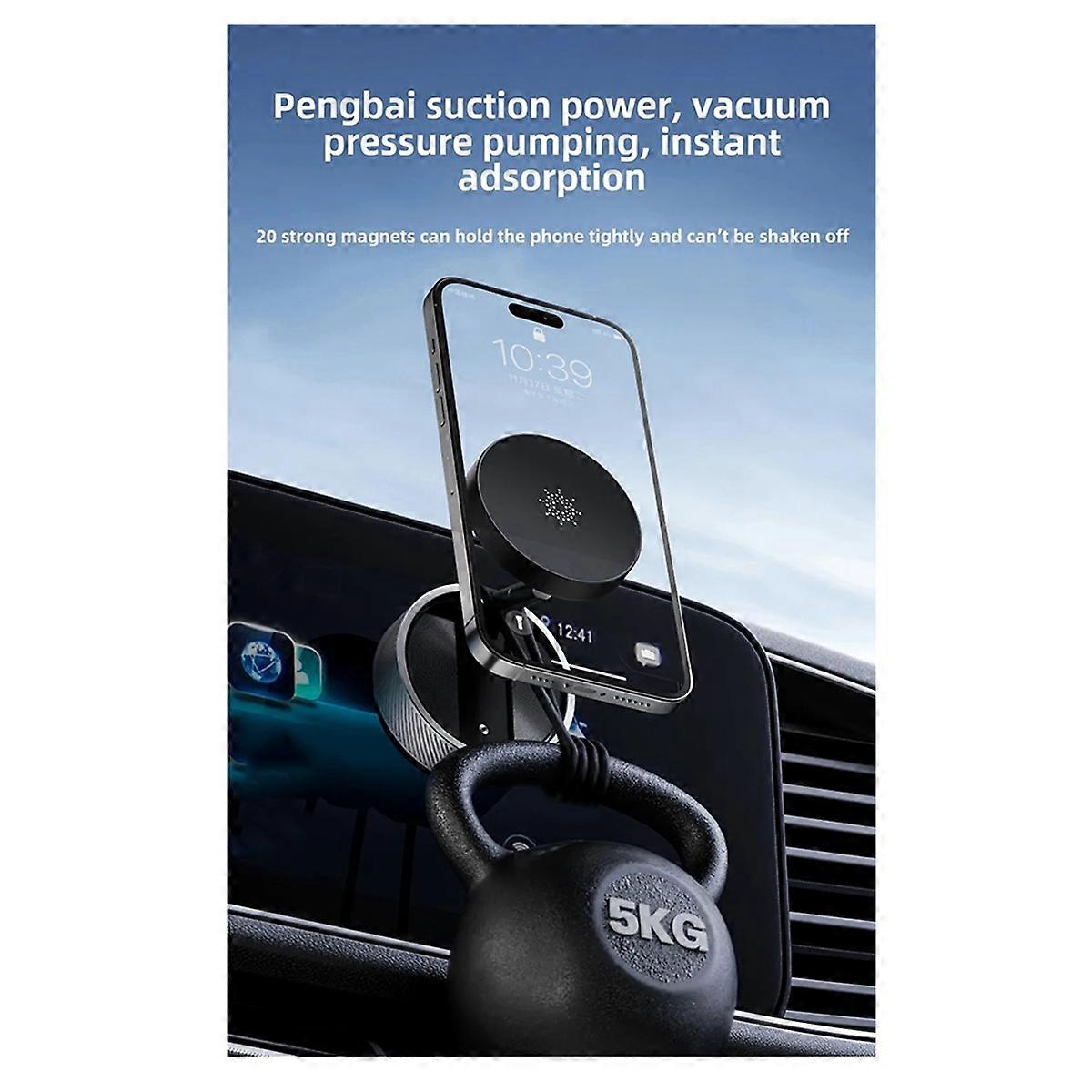 Magnetic Vacuum Car Mount Mobile Phone Holder Foldable Double-Sided Suction Cup 360° Rotation Smartphone Stand Silver