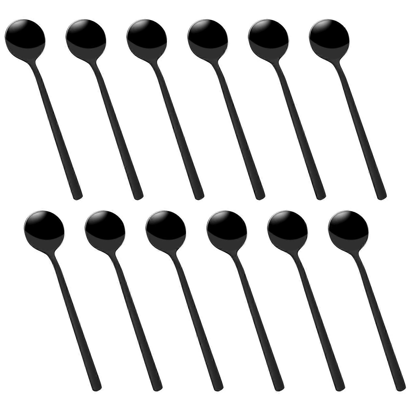 Mini Dessert Spoons Coffee Spoons Black Plated Teaspoons Frosted Handle for Dessert Tea Ice Cream C