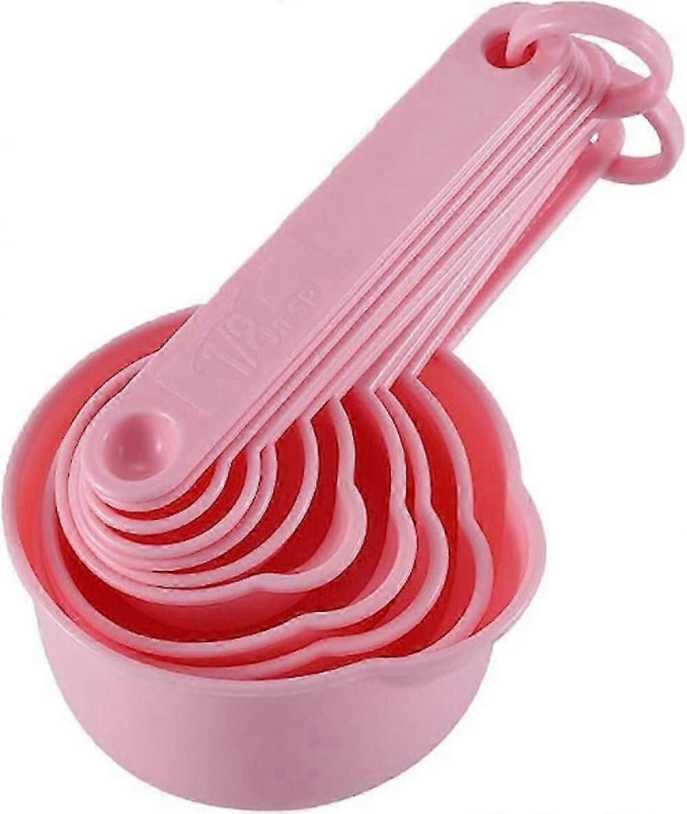 11-Piece Nesting Measuring Cups and Spoons Set, Fits in Spice Jars for Dry and Liquid Ingredients (Pink)