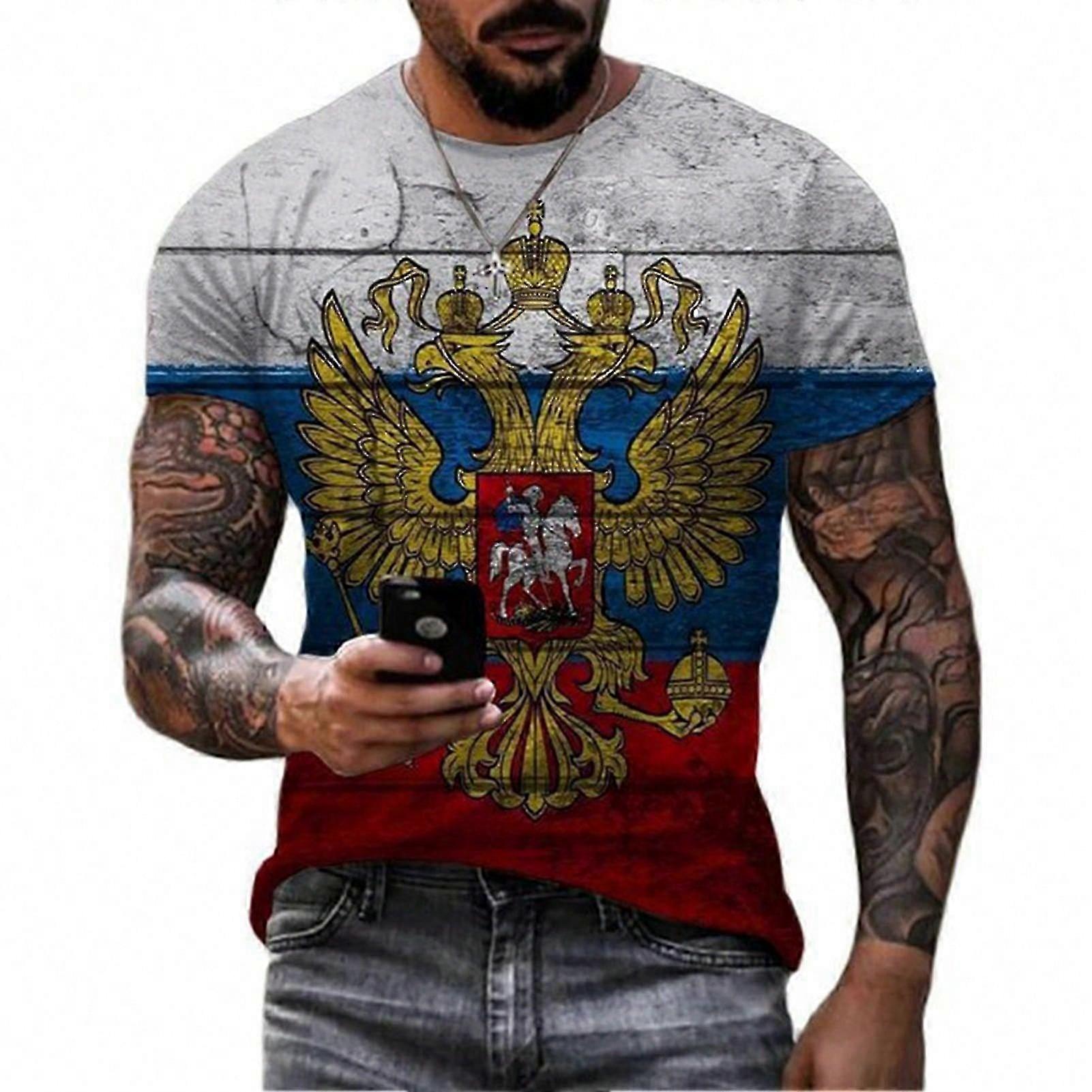 Drapeau russe imprimé manches courtes décontracté été col rond t-shirt pour hommes