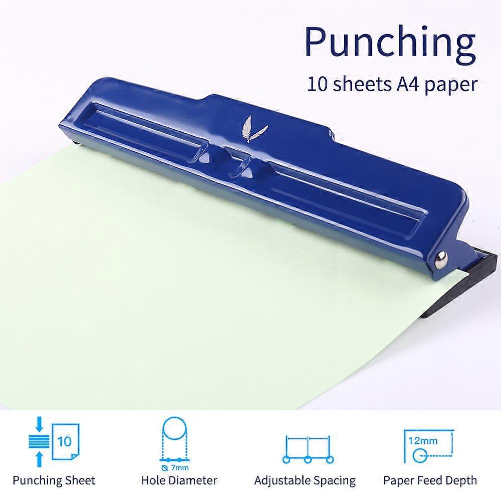 Desktop Metal 4-Hole Adjustable Punch, 10-Sheet Capacity, Blue
