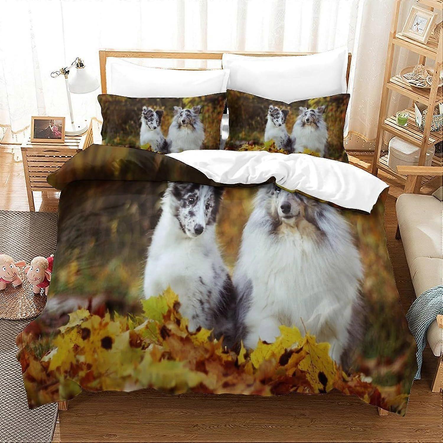 Bedding Single Bed Set Border Collie Printed Duvet Cover Super Soft Microfiber Bedding Set with Zipper with Pillowcases Quilt Cover Hypoallergenic for
