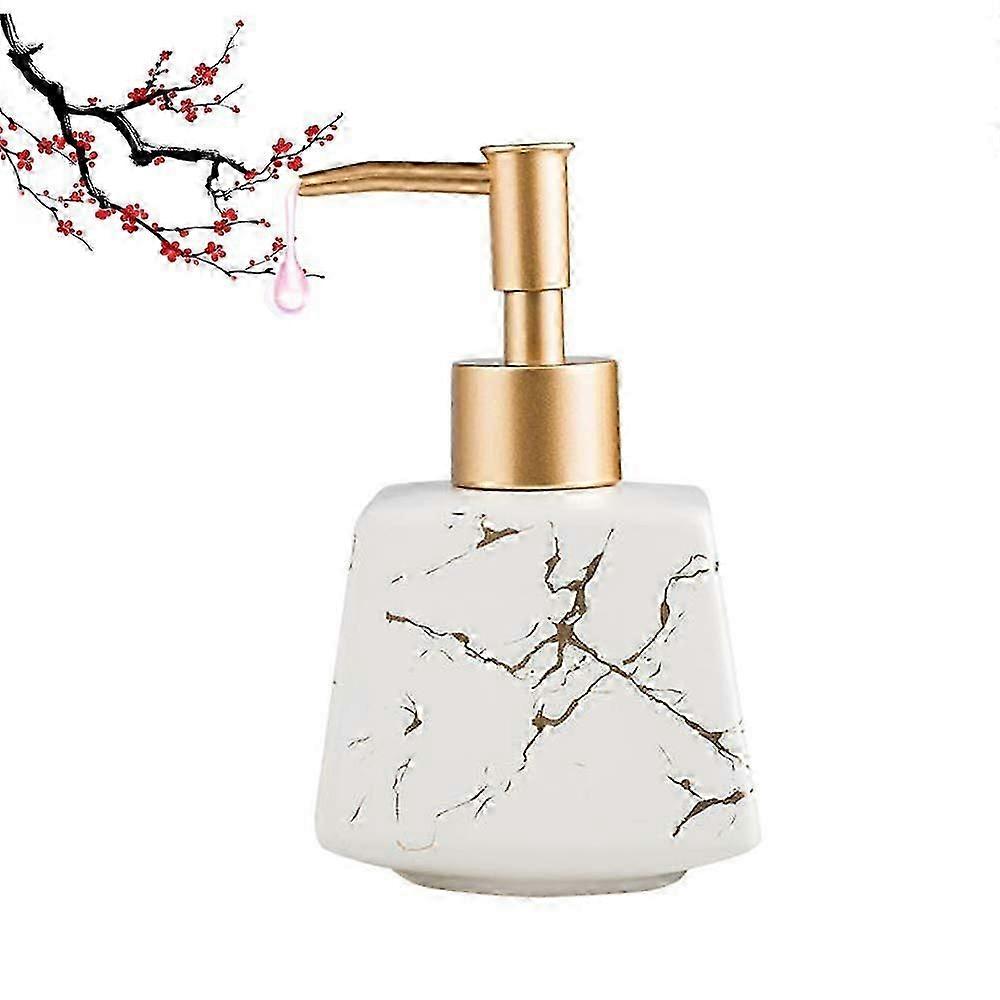 Square Ceramic Soap Dispenser -Hand Bottles Refillable Containers,Marble Texture, White