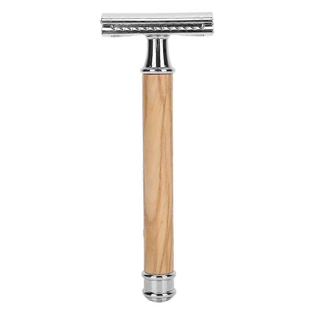 Double-Sided Manual Razor Wooden Handle Non-Slip Close Fitting Portable Shaving Knife(Silver )