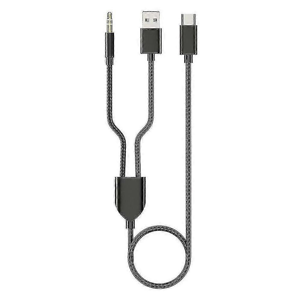 2-in-1 Type-C to USB-A and 3.5mm Auxiliary Audio Charging Cable for Car Speakers