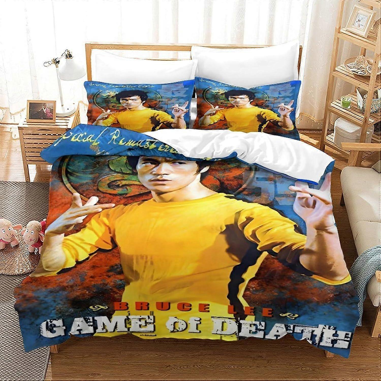 Bruce Lee Duvet Cover Comforter Covers Quilt Cover for Teens And Adults 3D Print Chinese Kung Fu Bedding Set with Pillow Cases Soft Microfiber with Zi