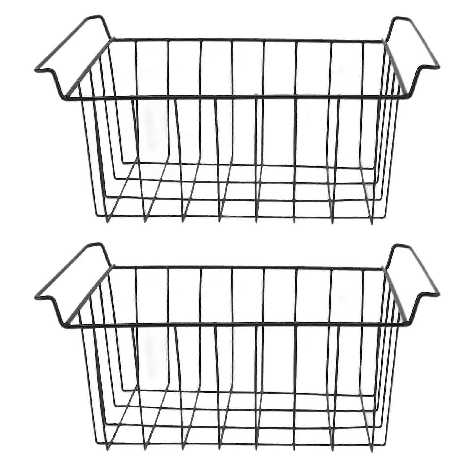 2 Pcs Freezer Wire Storage Basket PE Coated Hanging Rack Organizer Bin Black for Refrigerator Shelves L 45cm X W 24.5cm X H 20cm