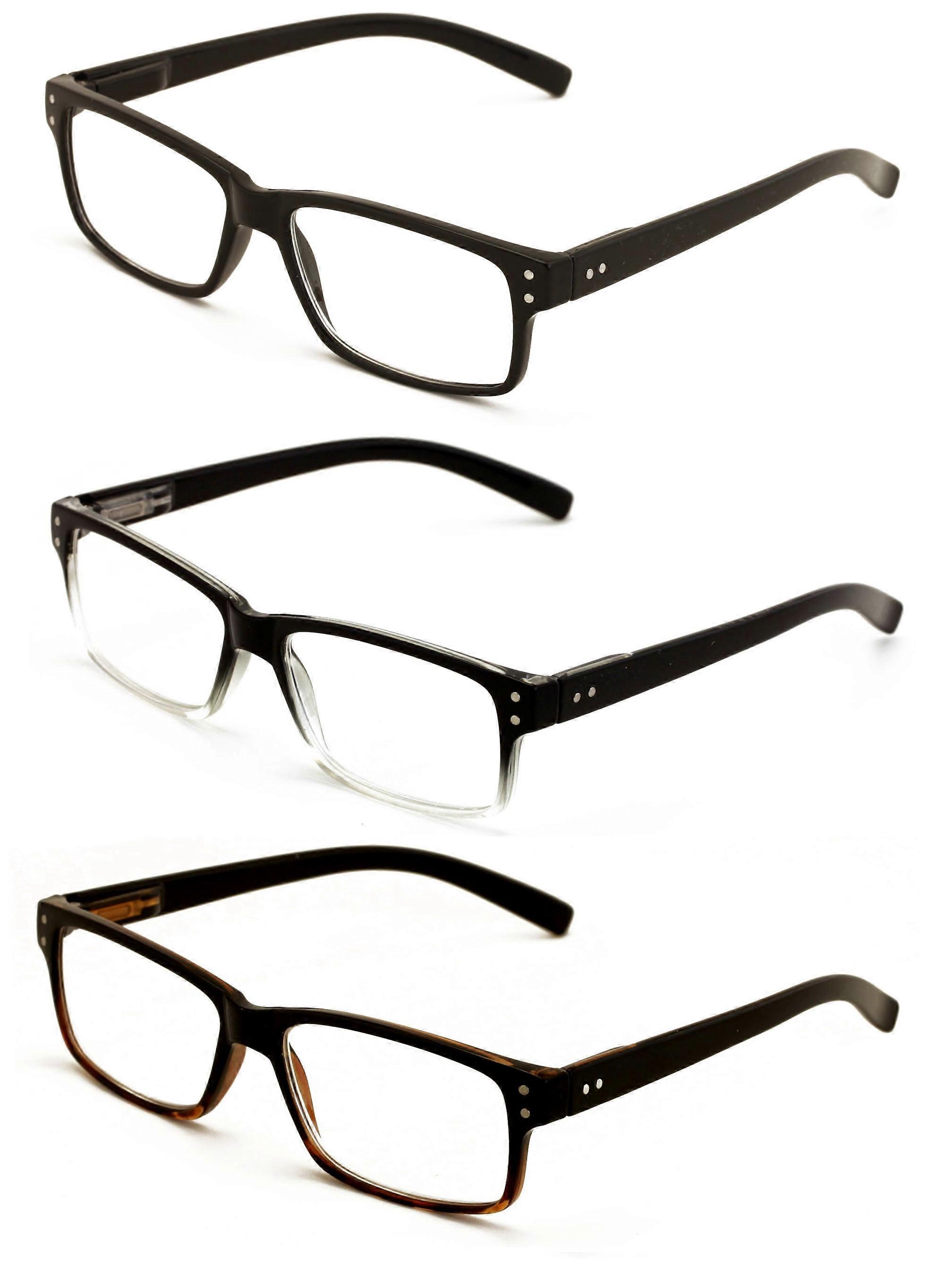 3 pairs of men women rectangular modern reading glasses - comfortable readers with spring hinges +2.25