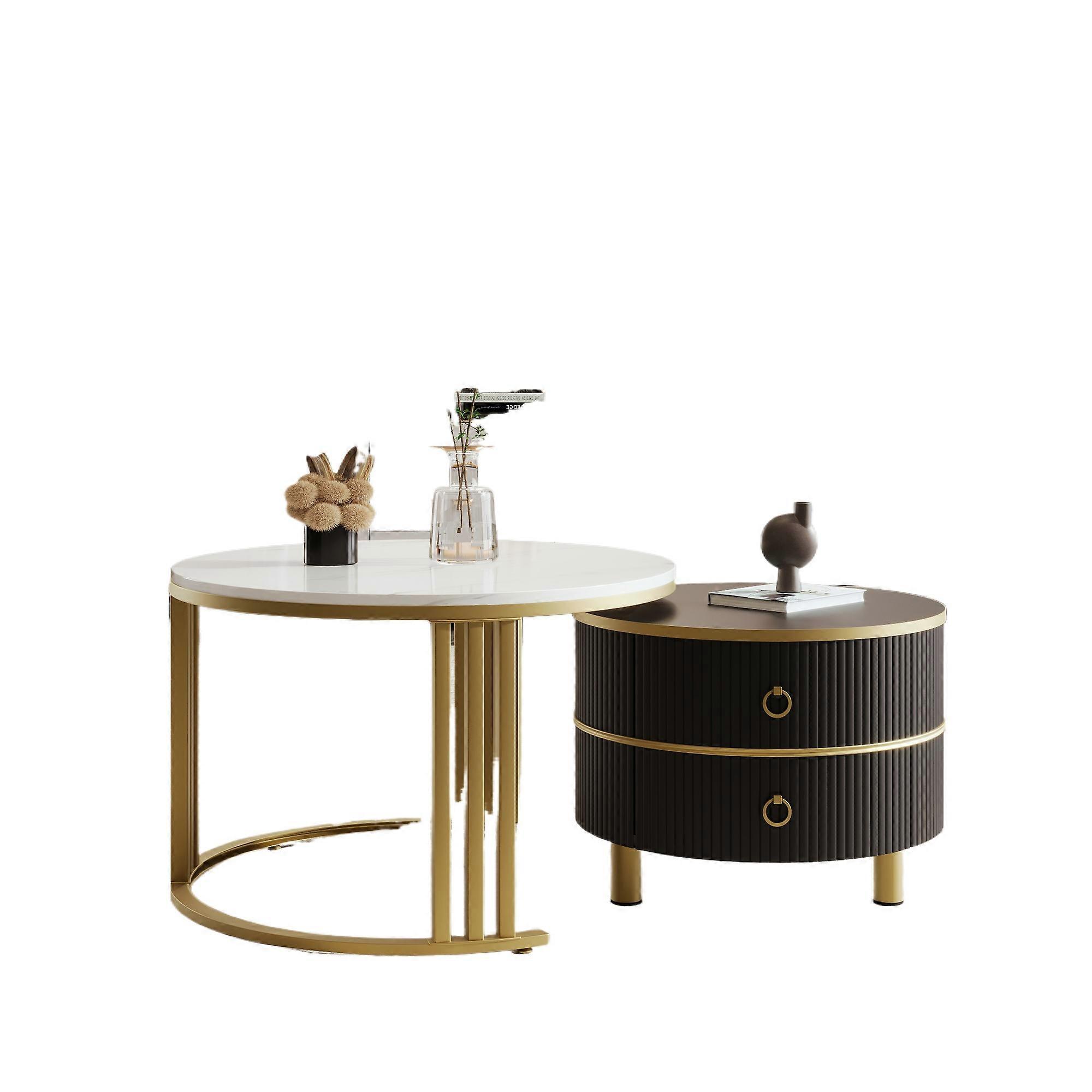 Coffee Table White Marble Effect Glossy MDF 2 Drawers Accent Design