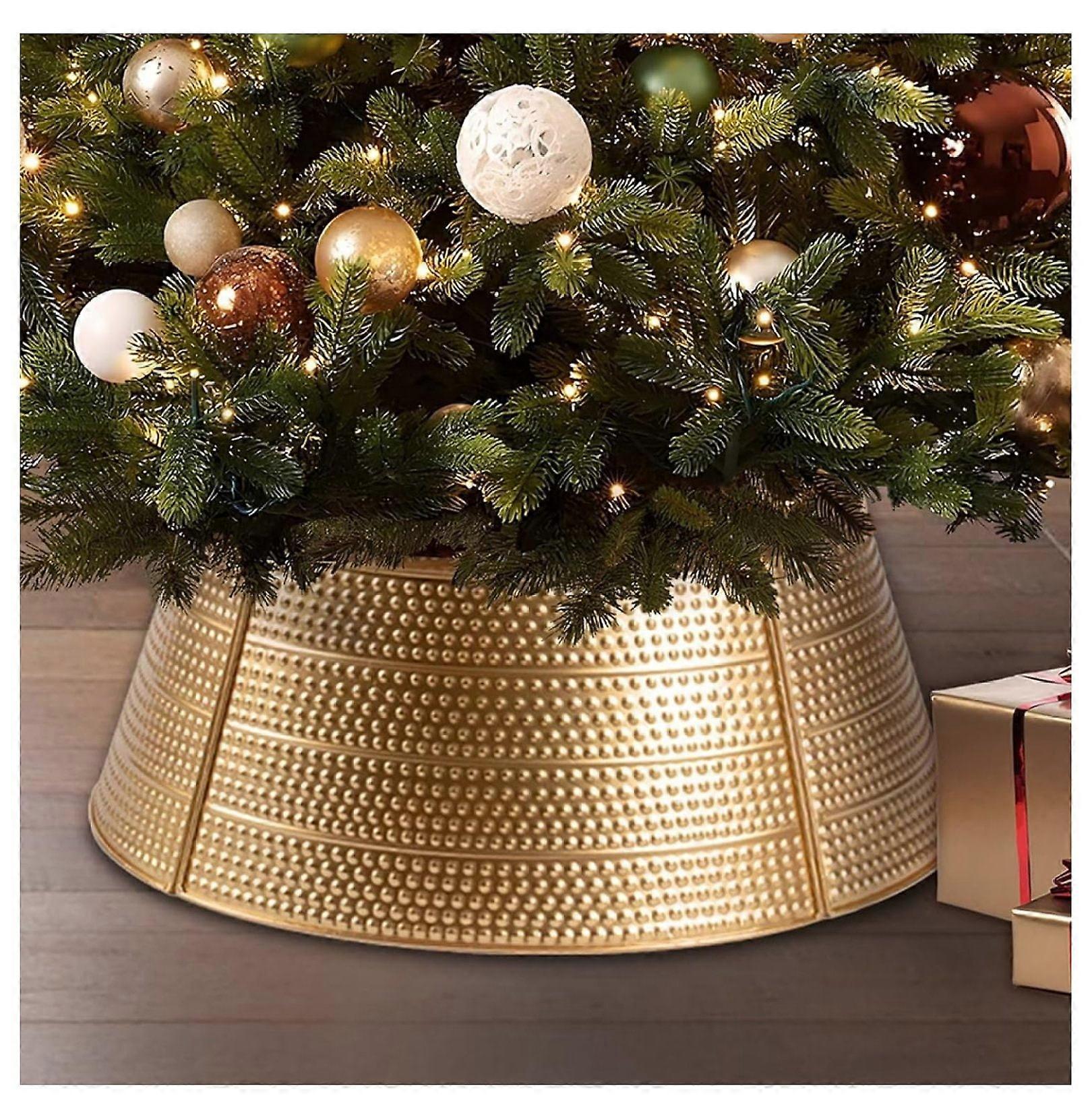 Κολάρο Χριστουγεννιάτικου Δέντρου, Δαχτυλίδι Χριστουγεννιάτικου Δέντρου 23" 4-Πάνελ Μεταλλικό Ανθεκτικό Χριστουγεννιάτικο Δέντρο Φούστα Βάση Βάση Προστασία από Κατοικίδια Γιορτινή Διακόσμηση